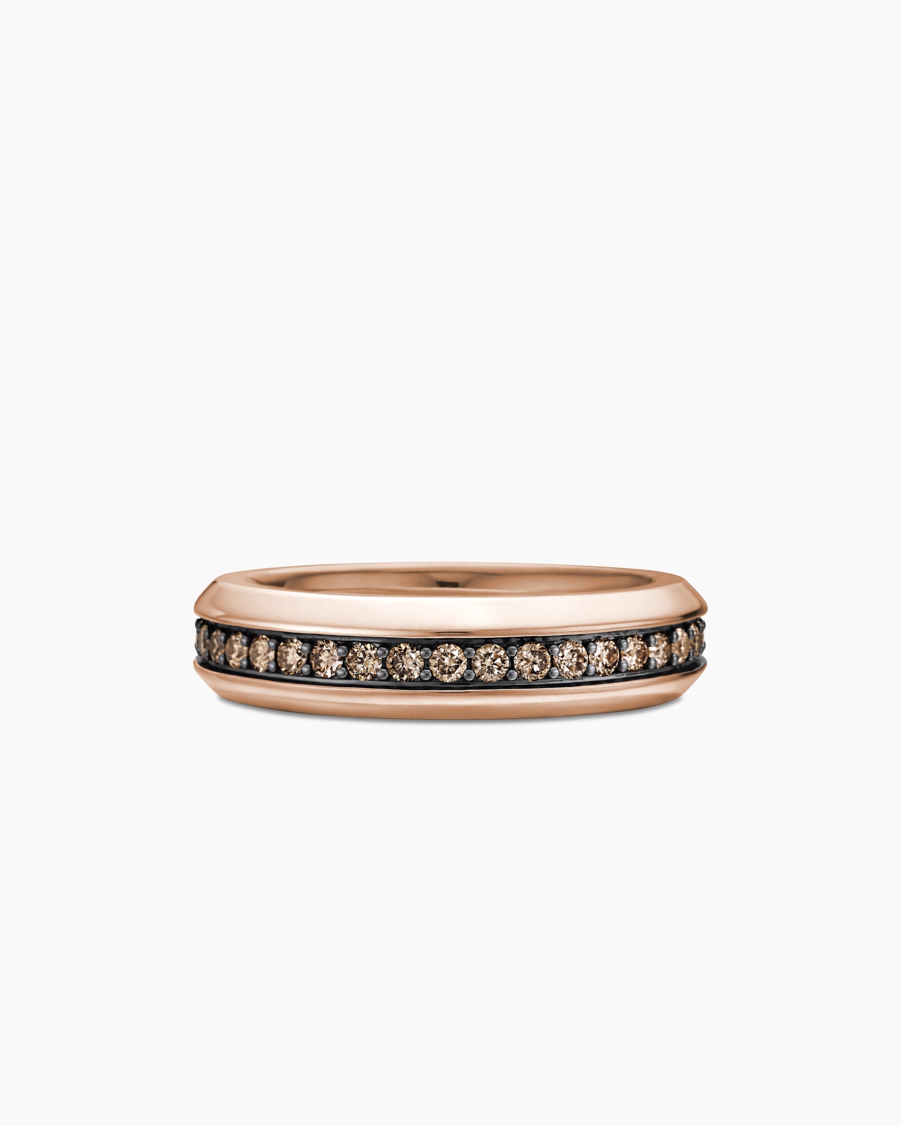 Beveled Band Ring in 18K Rose Gold with Cognac Diamonds, 6mm