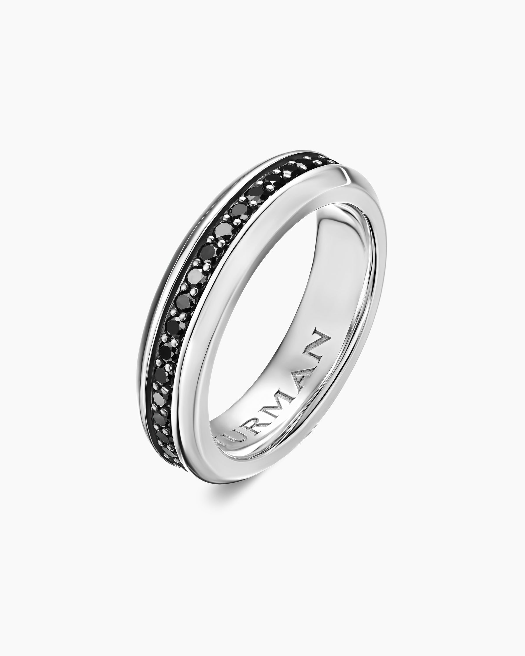 Beveled Band Ring in 18K White Gold with Black Diamonds, 6mm - Image 3