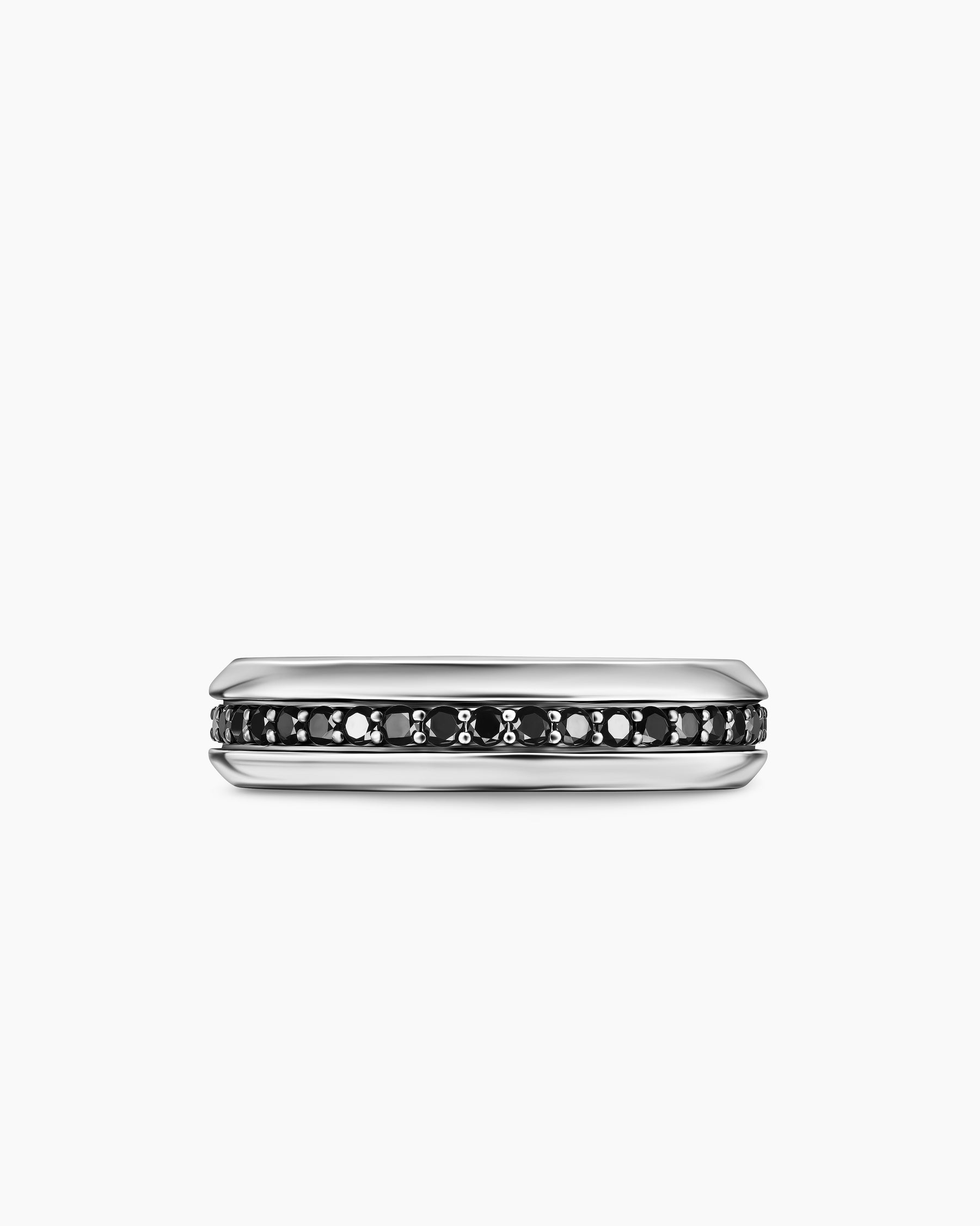 Beveled Band Ring in 18K White Gold with Black Diamonds, 6mm - Image 4