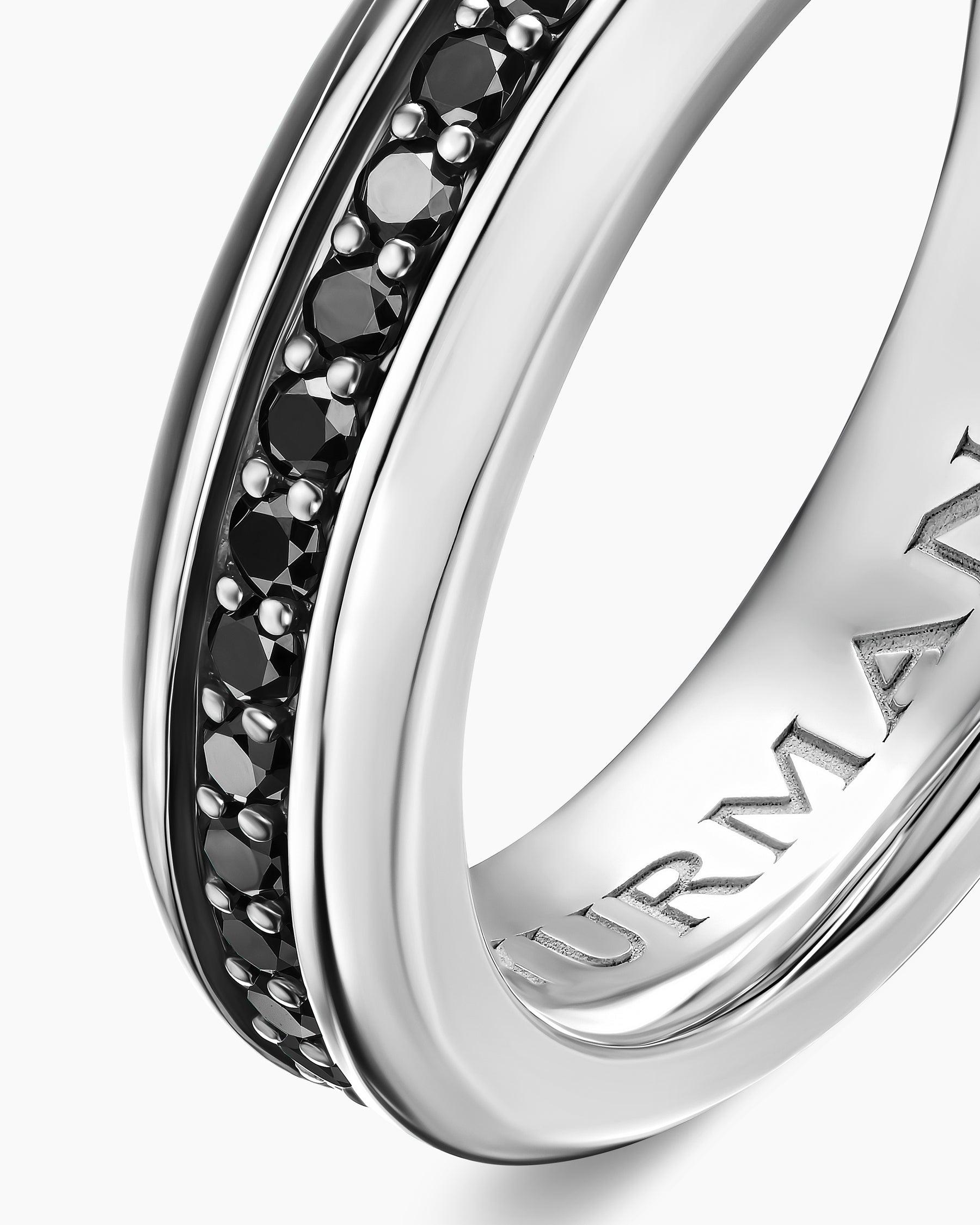 Beveled Band Ring in 18K White Gold with Black Diamonds, 6mm - Image 6