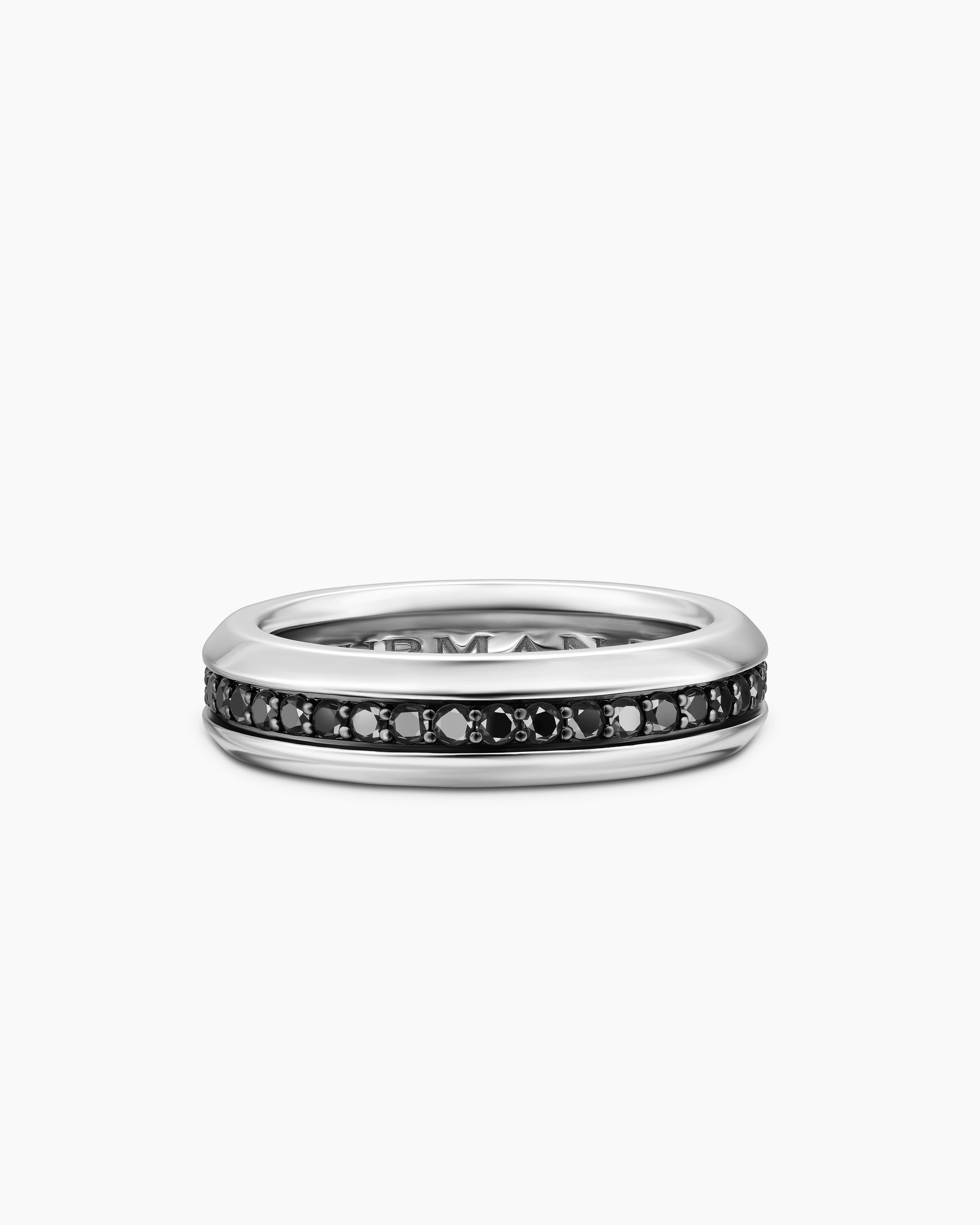 Beveled Band Ring in 18K White Gold with Black Diamonds, 6mm