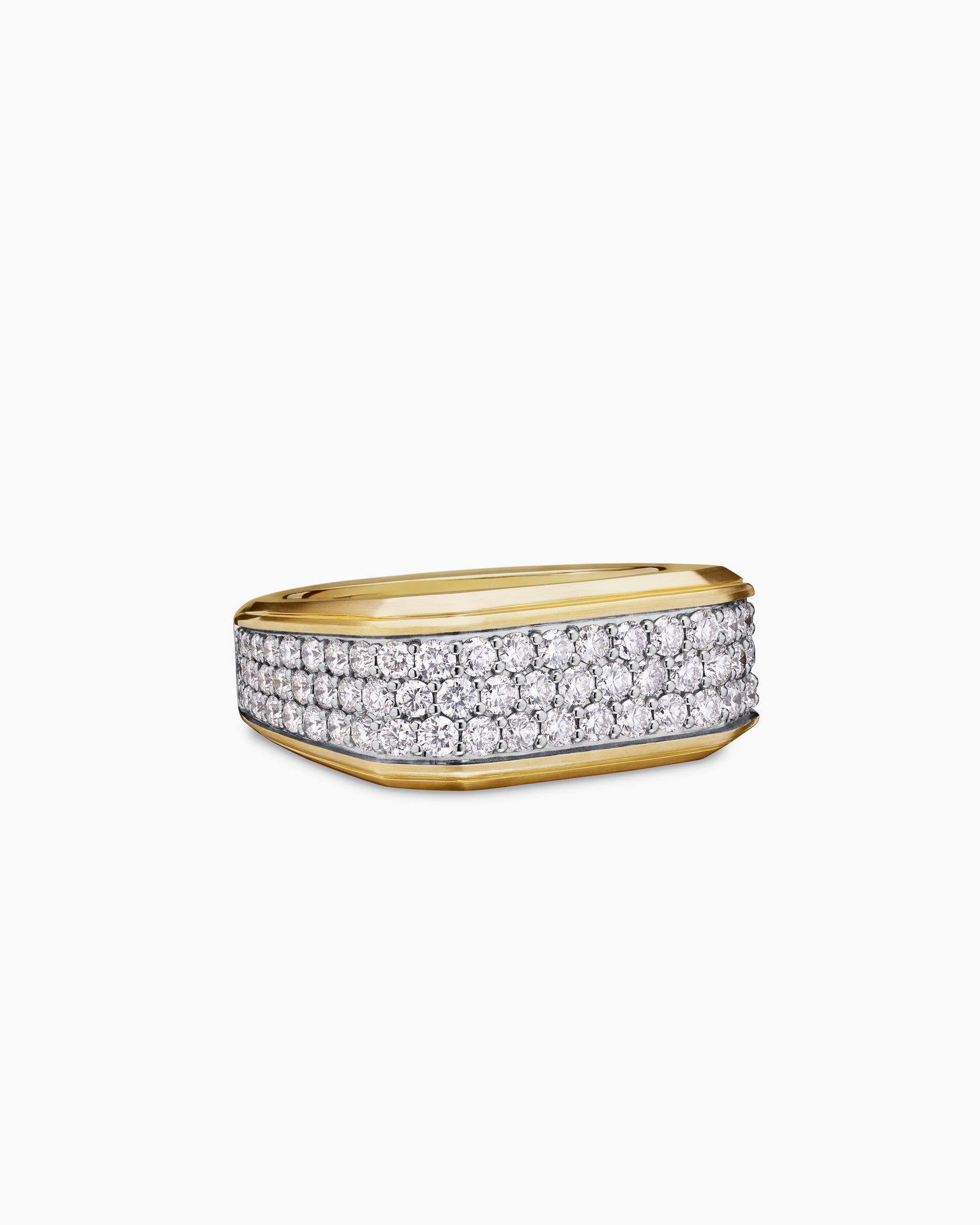Streamline Signet Ring in 18K Yellow Gold with Diamonds, 10mm