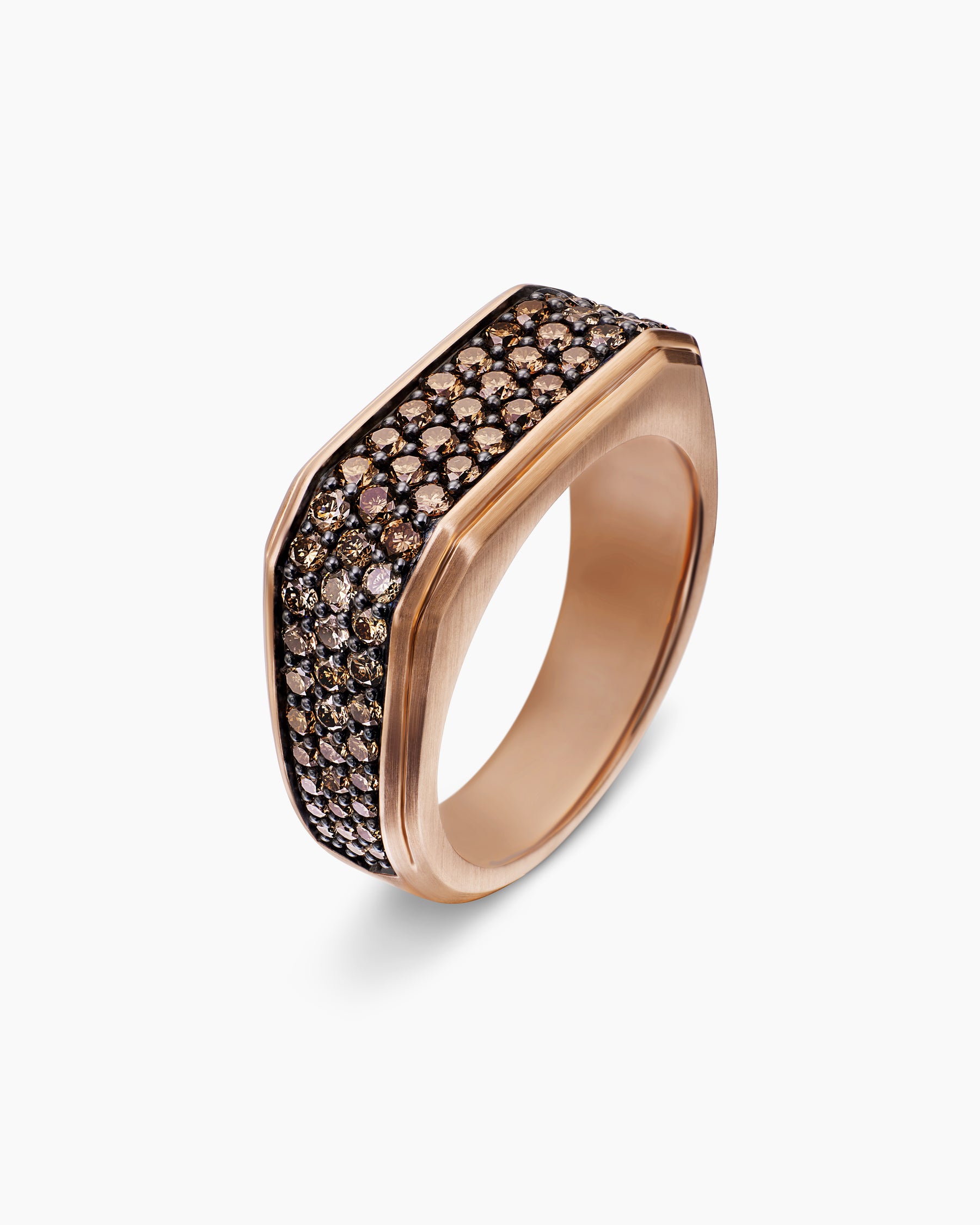 Streamline Signet Ring in 18K Rose Gold with Cognac Diamonds, 10mm - Image 3