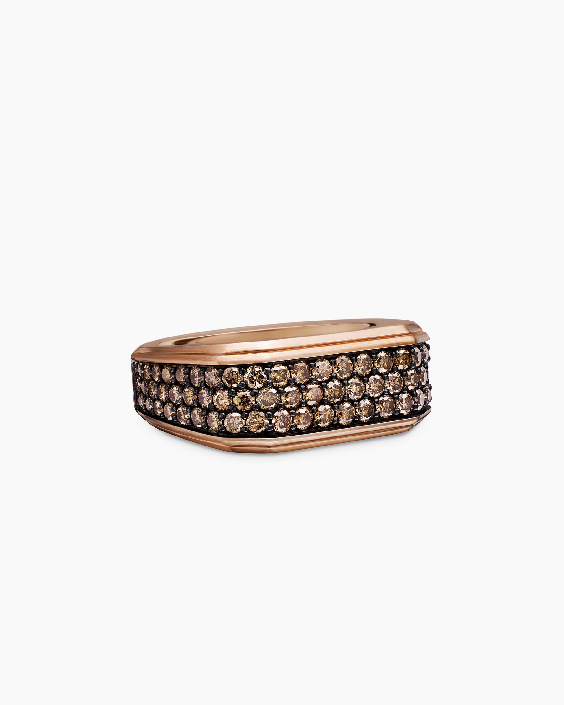 Streamline Signet Ring in 18K Rose Gold with Cognac Diamonds, 10mm