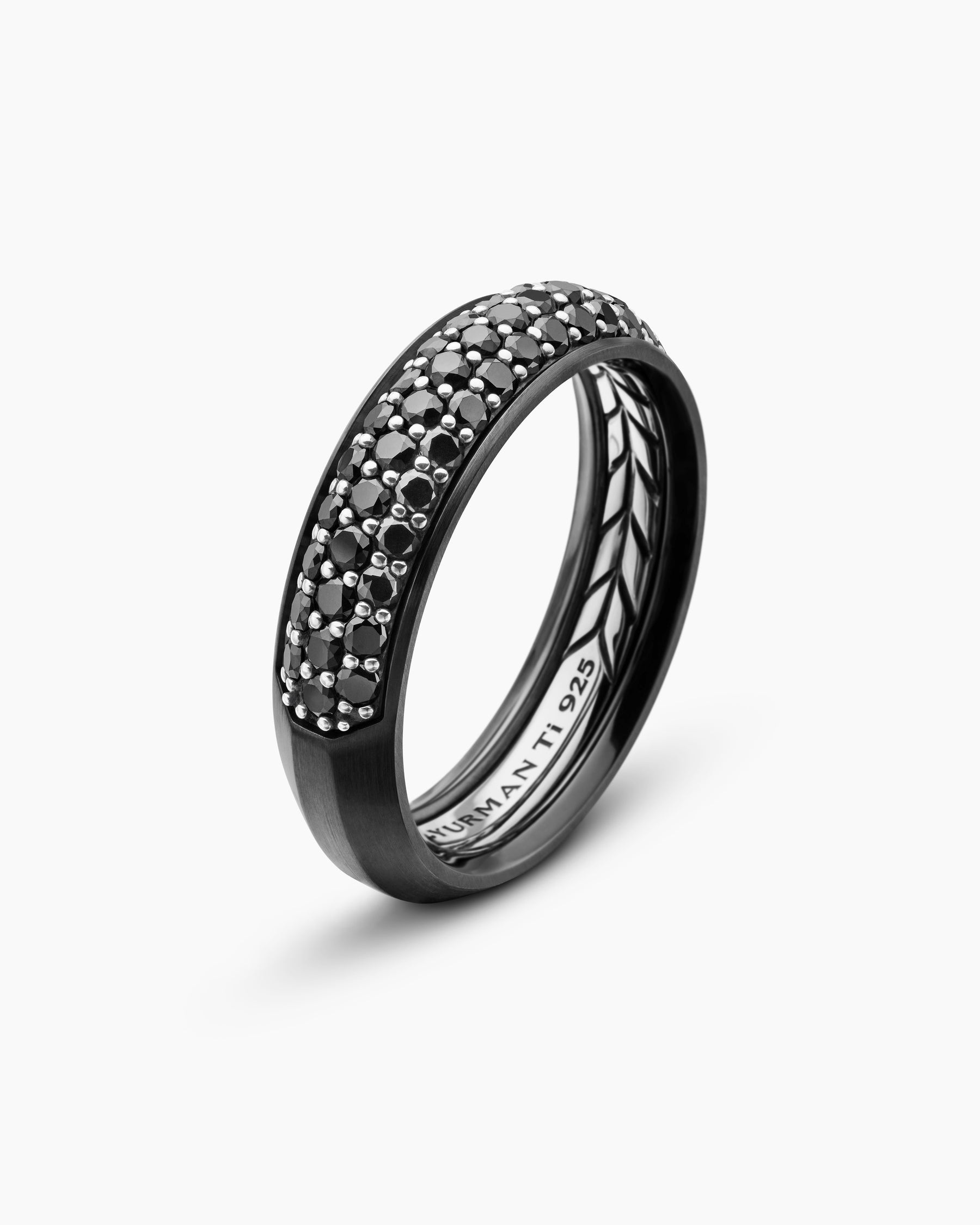 Beveled Band Ring in Black Titanium with Half Pavé Black Diamonds, 6mm - Image 3