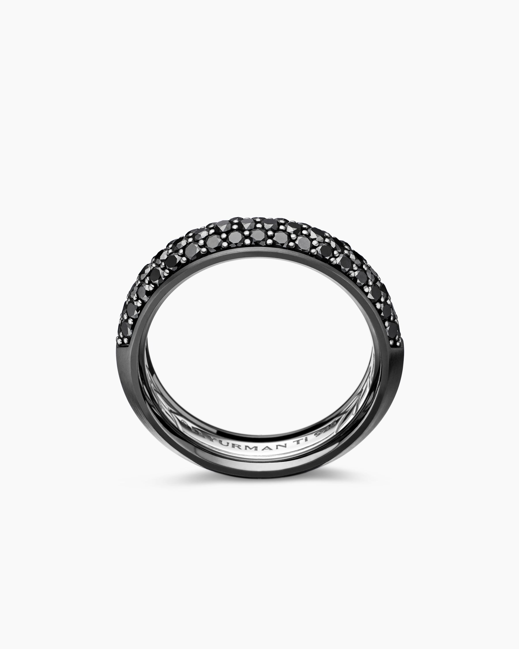 Beveled Band Ring in Black Titanium with Half Pavé Black Diamonds, 6mm - Image 5