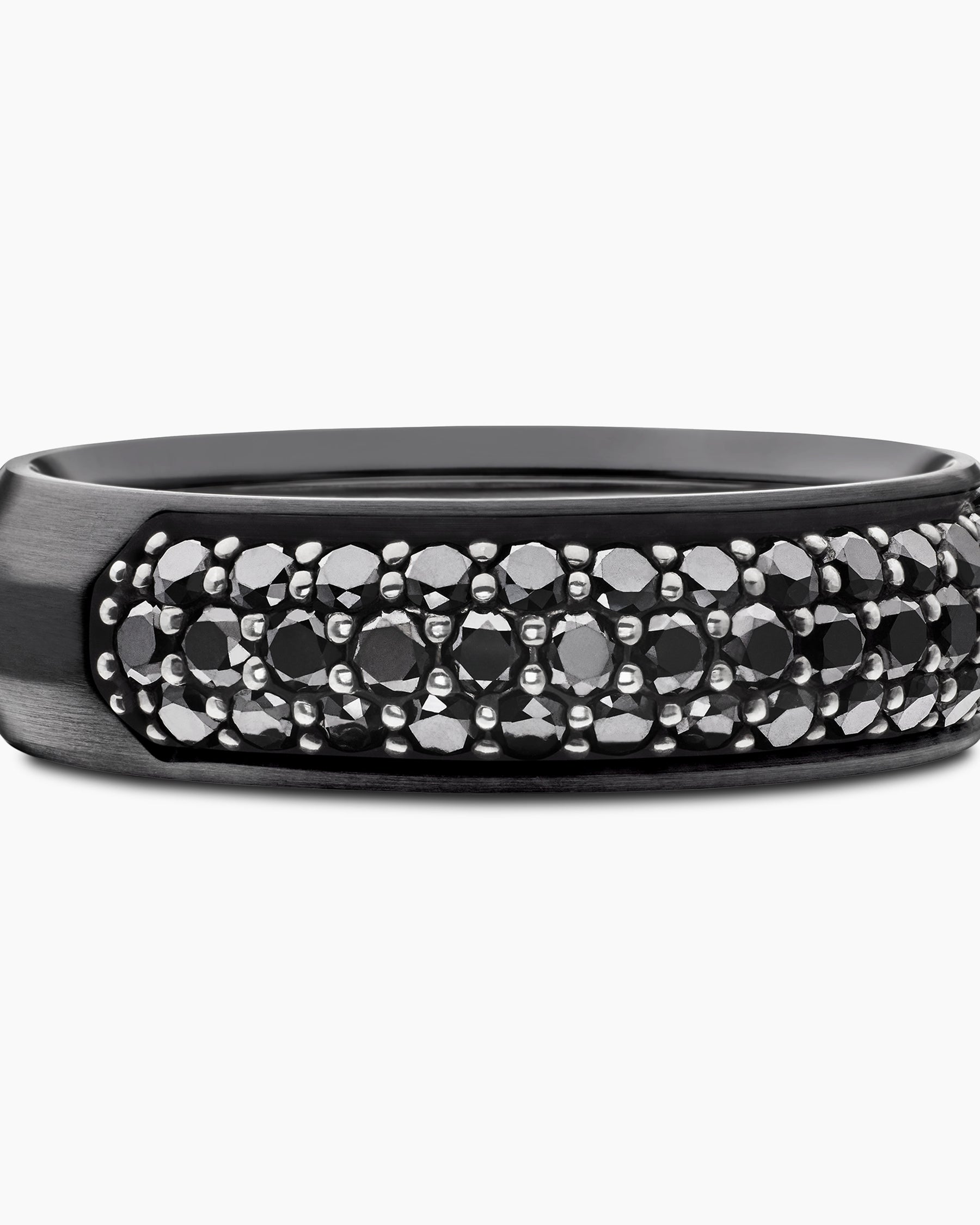 Beveled Band Ring in Black Titanium with Half Pavé Black Diamonds, 6mm - Image 7