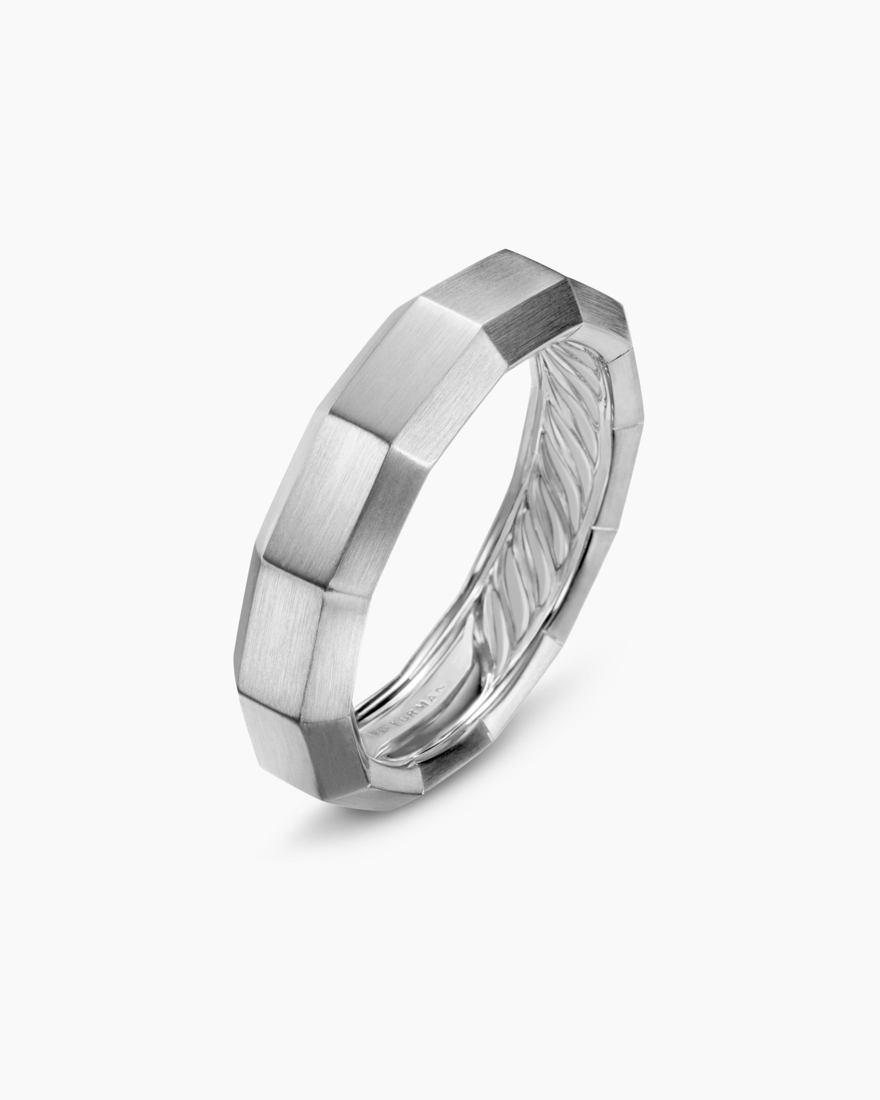 Faceted Band Ring in 18K White Gold, 6mm - Image 3