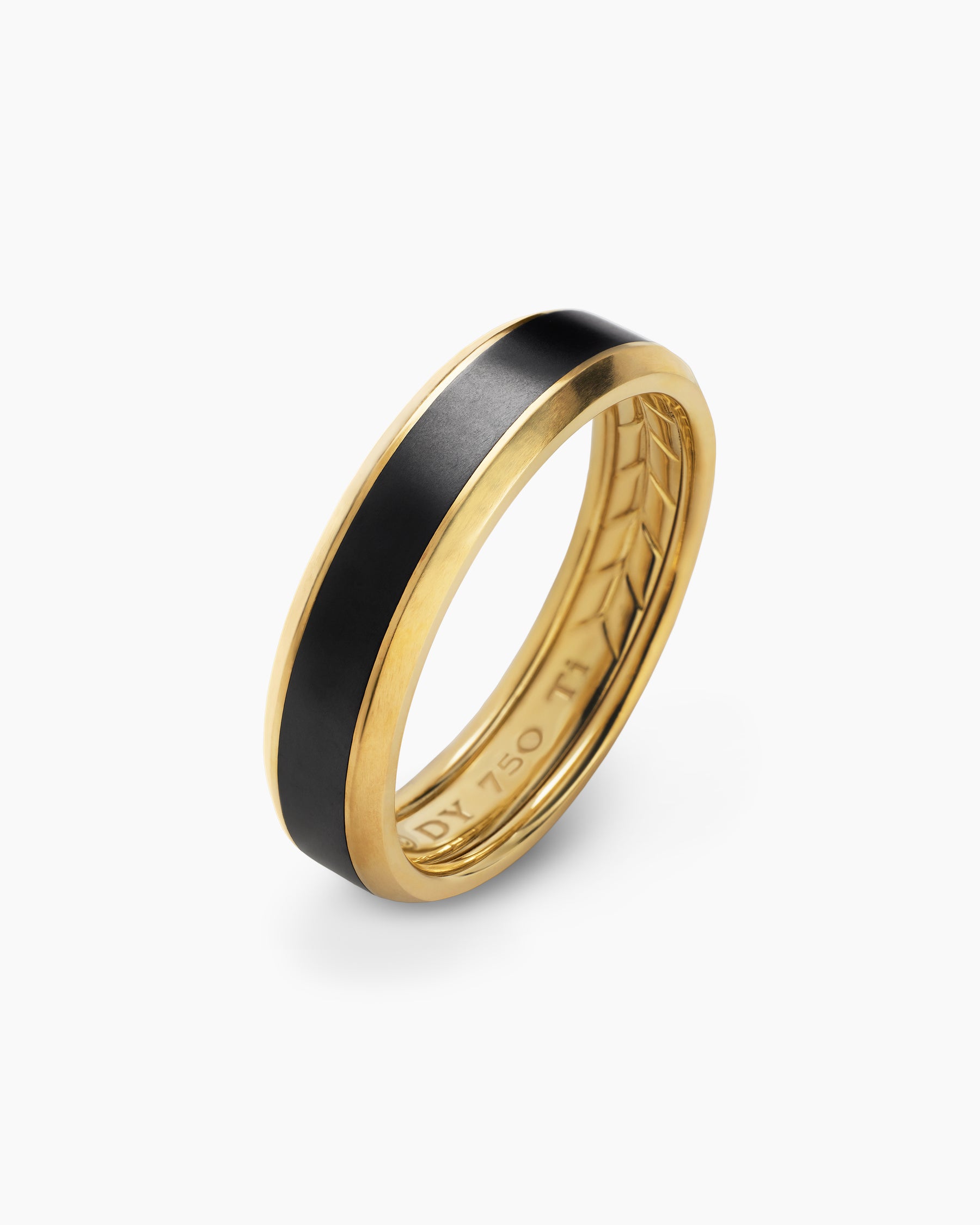 Beveled Band Ring in 18K Yellow Gold with Black Titanium, 6mm - Image 3
