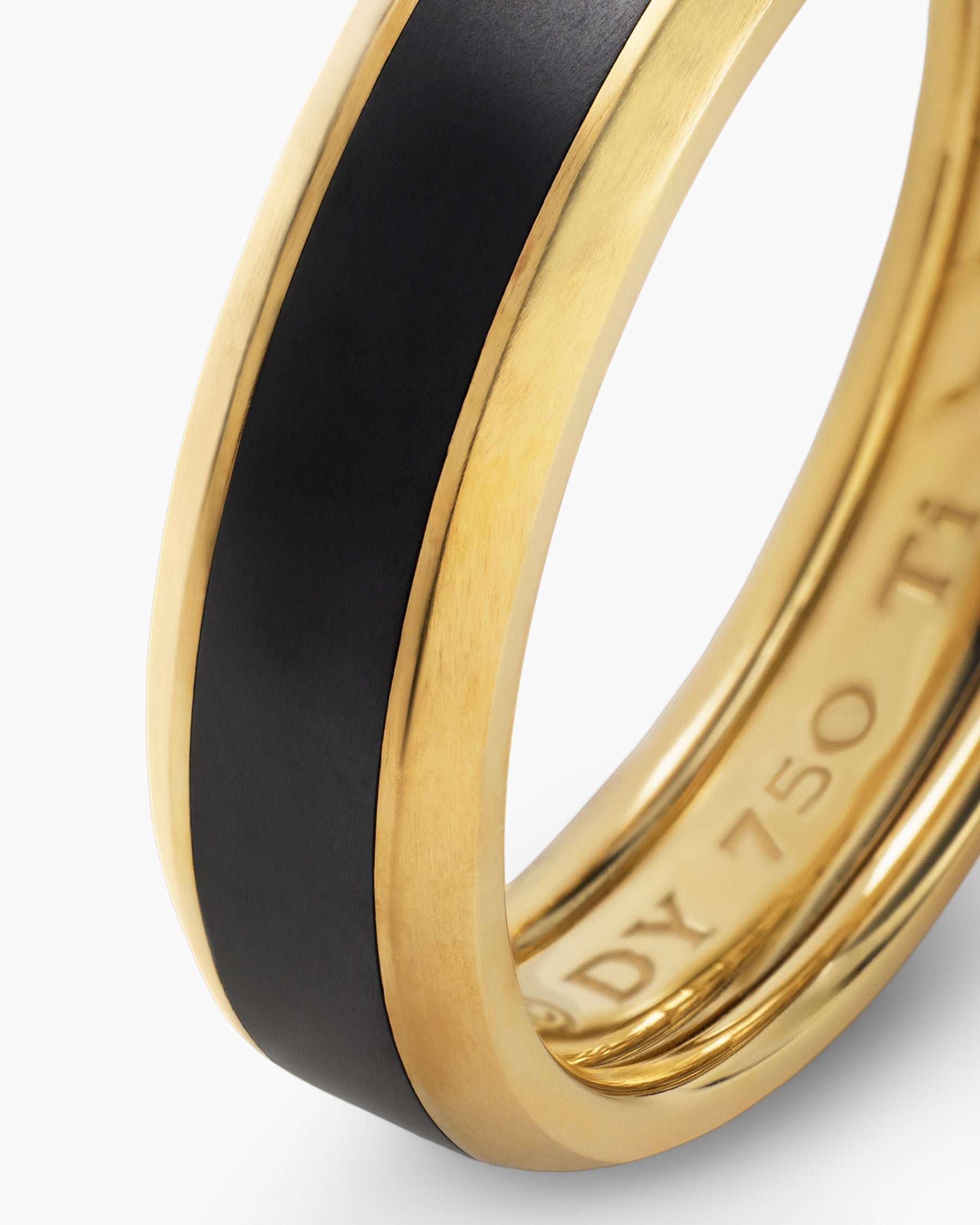 Beveled Band Ring in 18K Yellow Gold with Black Titanium, 6mm - Image 6