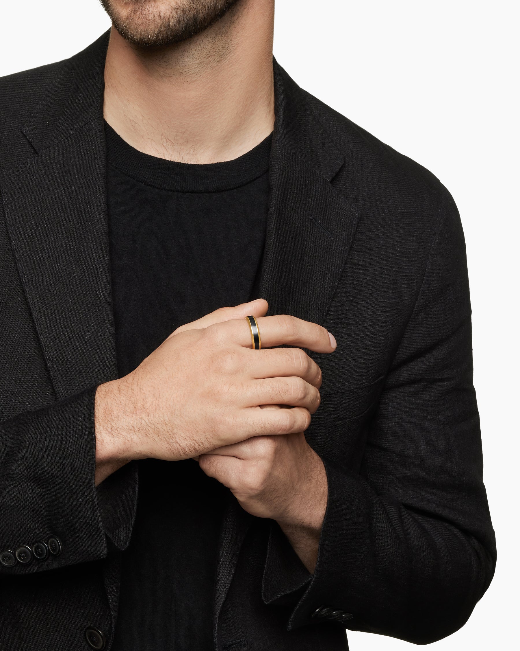 Alternative view of Beveled Band Ring in 18K Yellow Gold with Black Titanium, 6mm