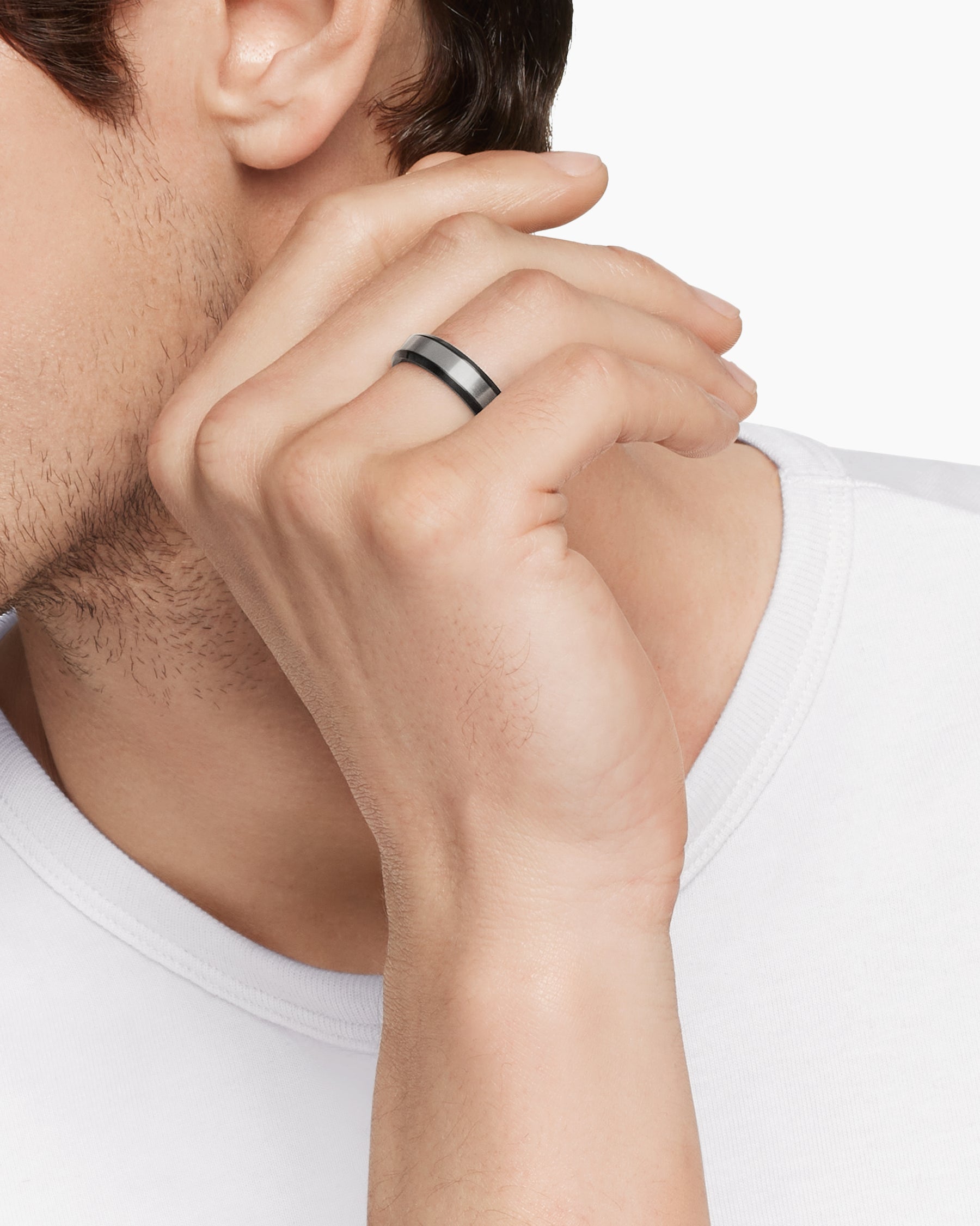 Beveled Band Ring in Black Titanium with Grey Titanium, 6mm - Image 7