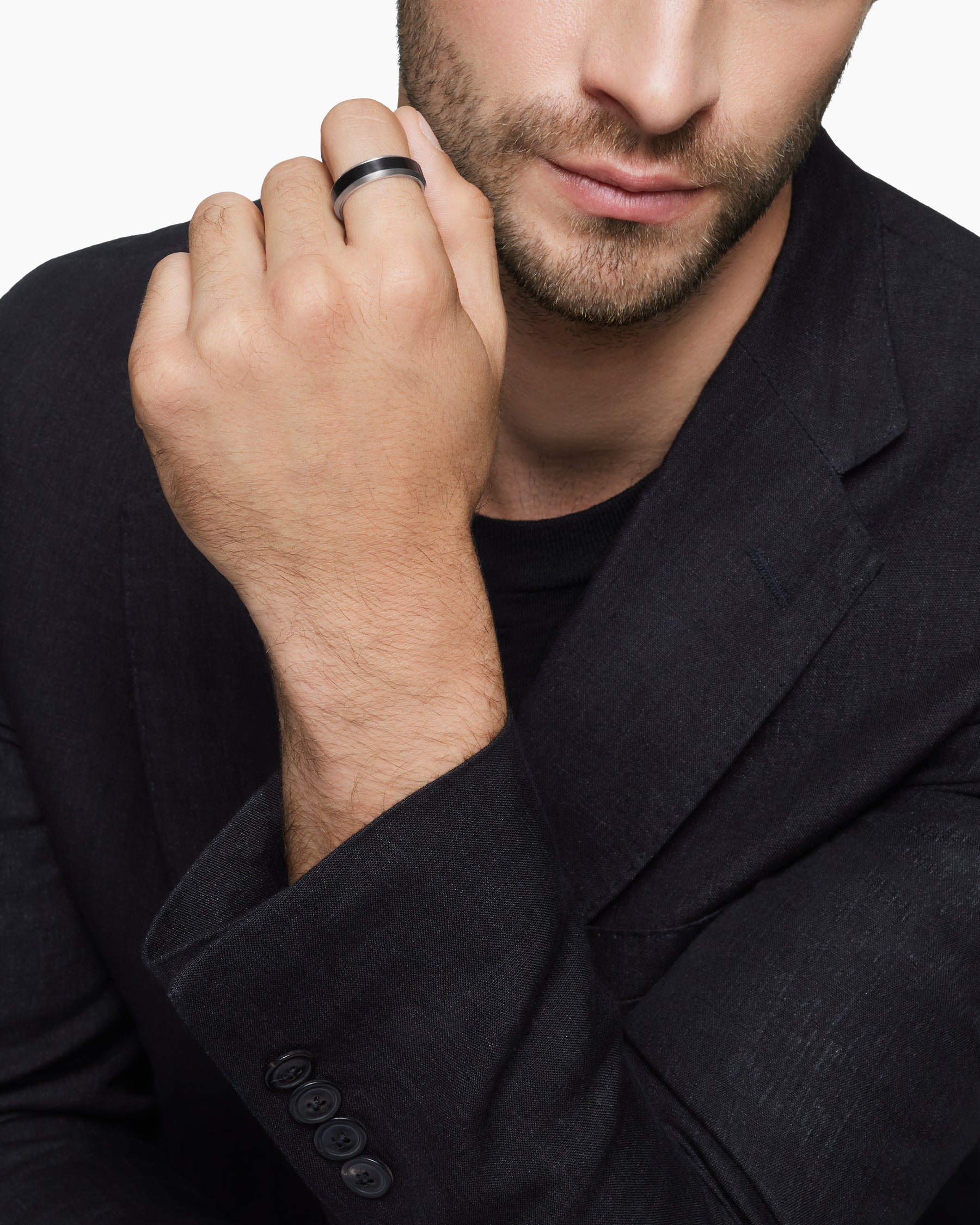Beveled Band Ring in Grey Titanium with Black Titanium, 6mm - Image 7