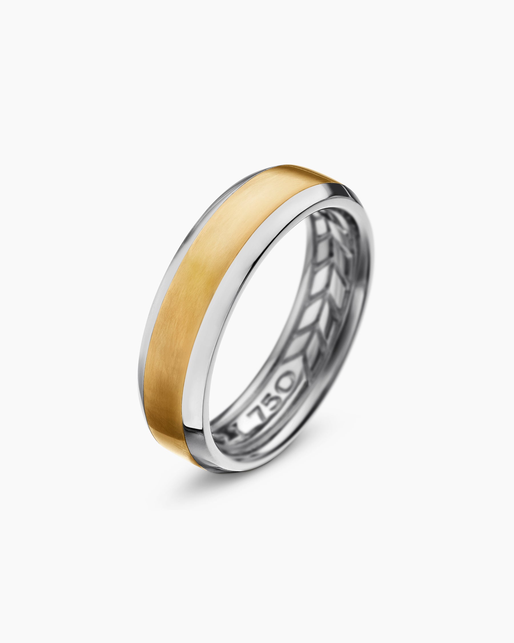 Beveled Band Ring in 18K White and Yellow Gold, 6mm - Image 3