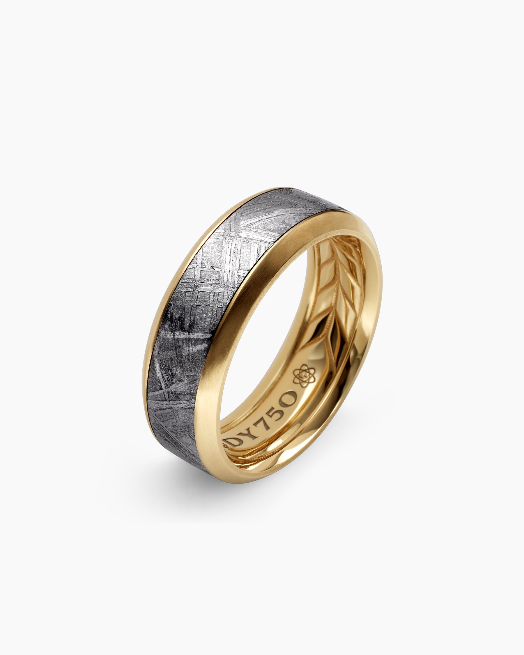 Beveled Band Ring in 18K Yellow Gold with Meteorite, 8.5mm - Image 3
