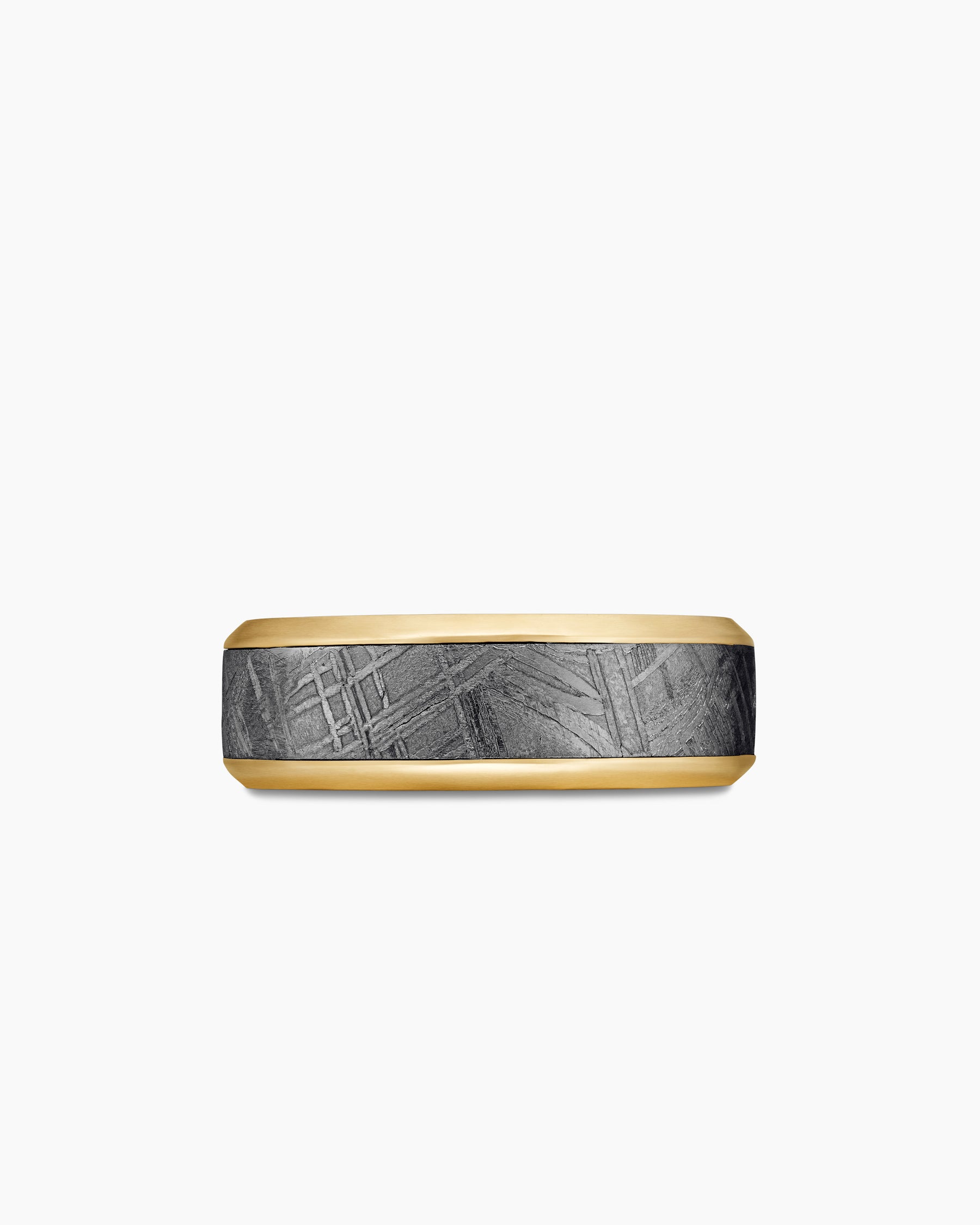 Beveled Band Ring in 18K Yellow Gold with Meteorite, 8.5mm - Image 4