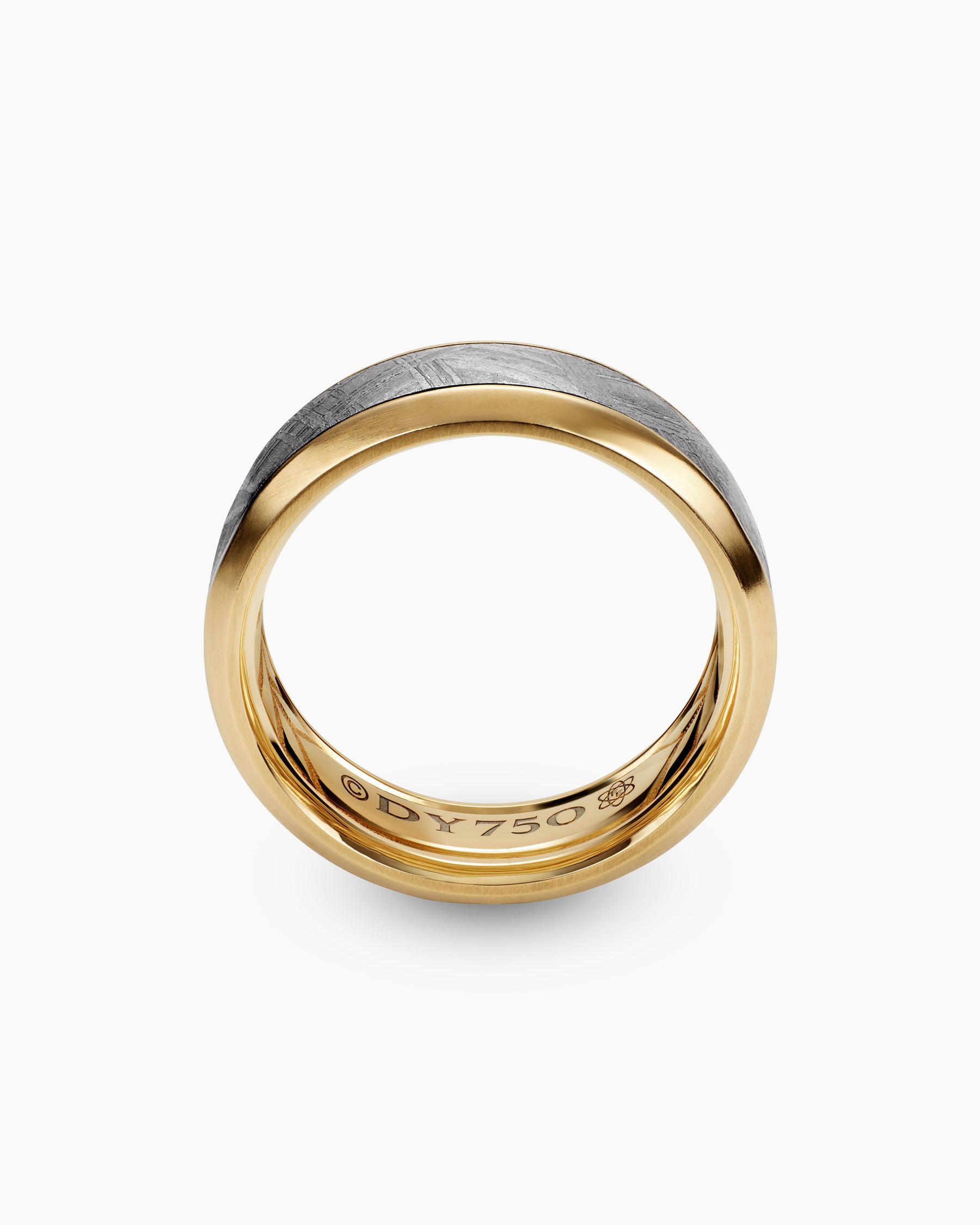 Beveled Band Ring in 18K Yellow Gold with Meteorite, 8.5mm - Image 5