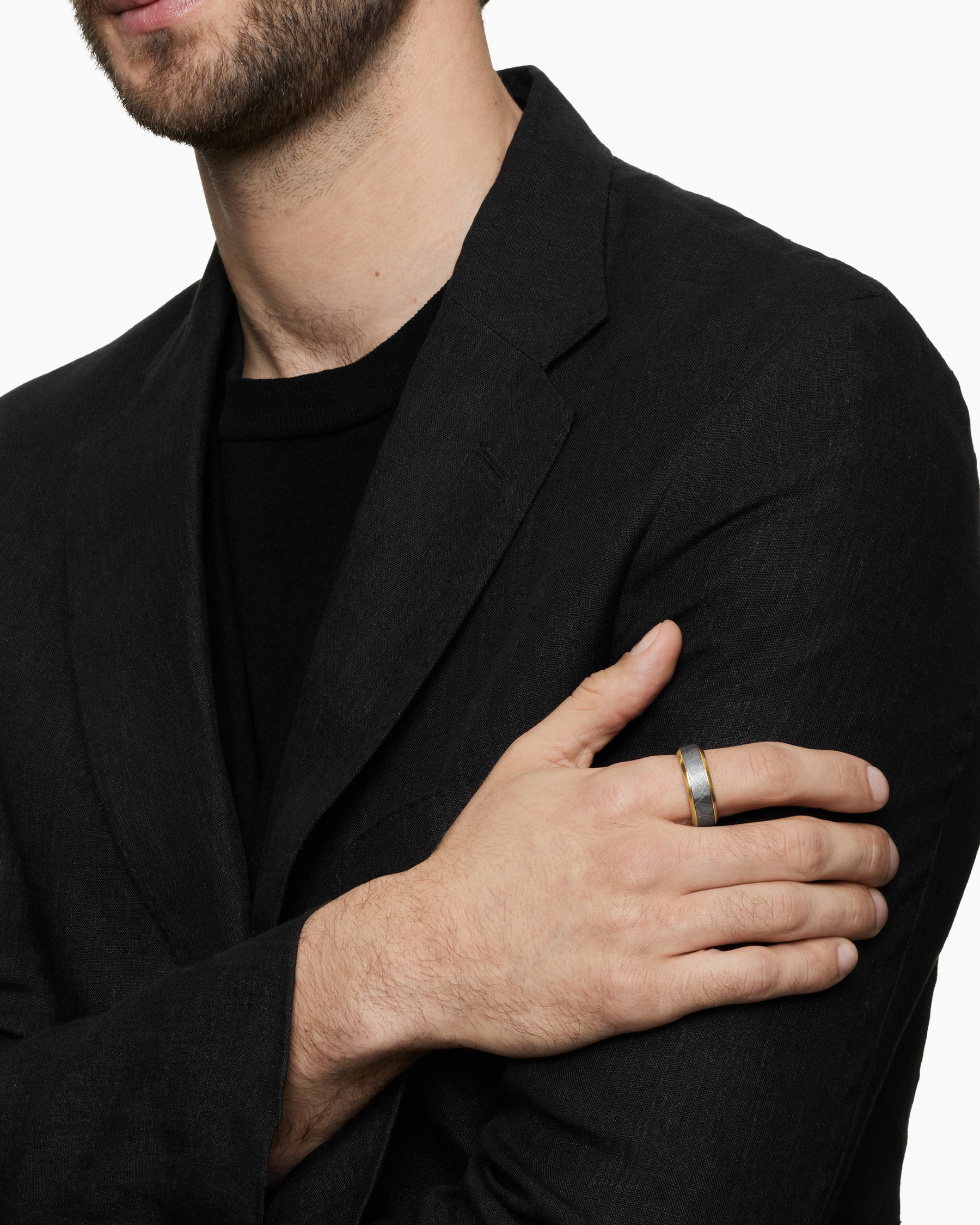 Alternative view of Beveled Band Ring in 18K Yellow Gold with Meteorite, 8.5mm