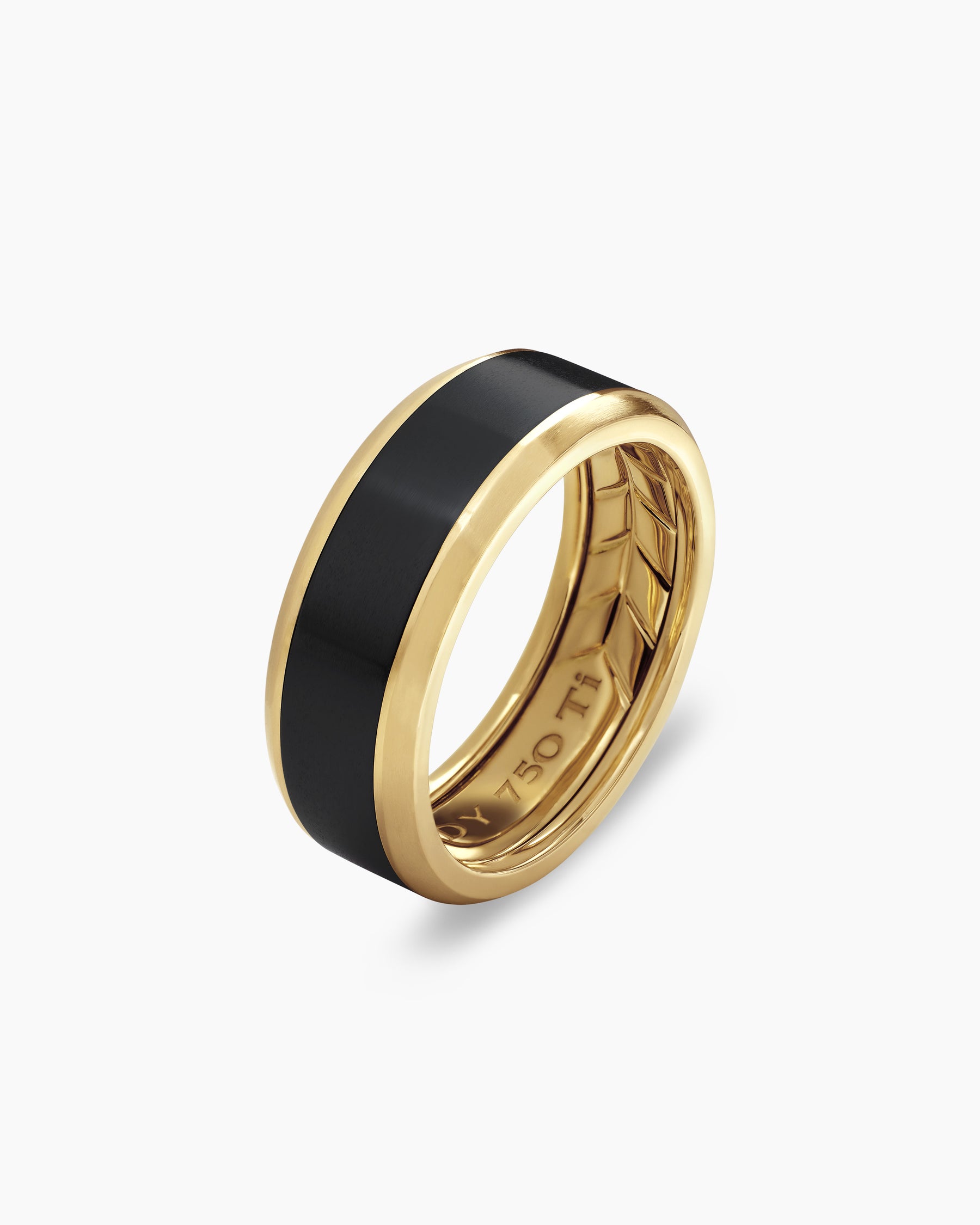 Beveled Band Ring in 18K Yellow Gold with Black Titanium, 8.5mm - Image 3