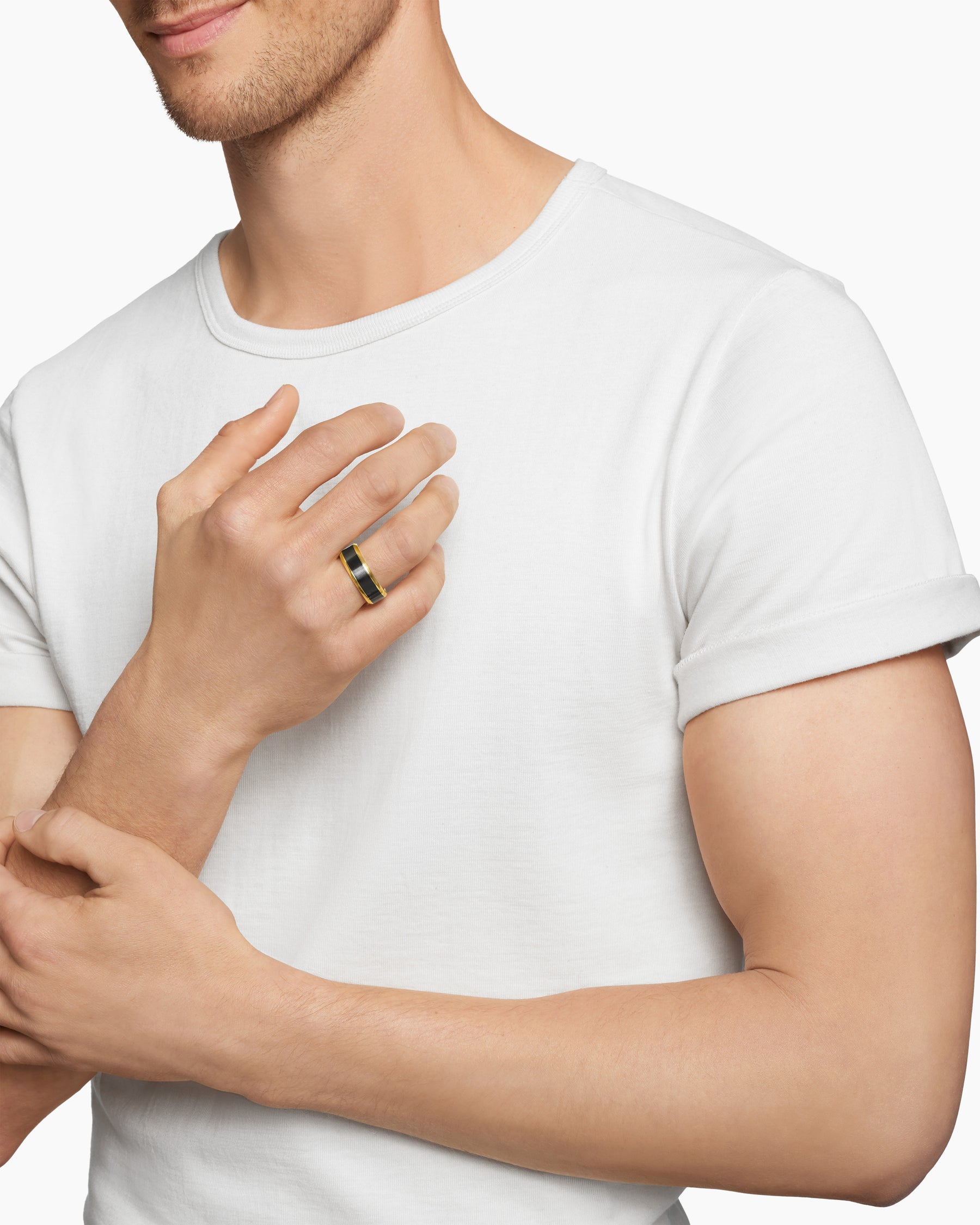 Alternative view of Beveled Band Ring in 18K Yellow Gold with Black Titanium, 8.5mm