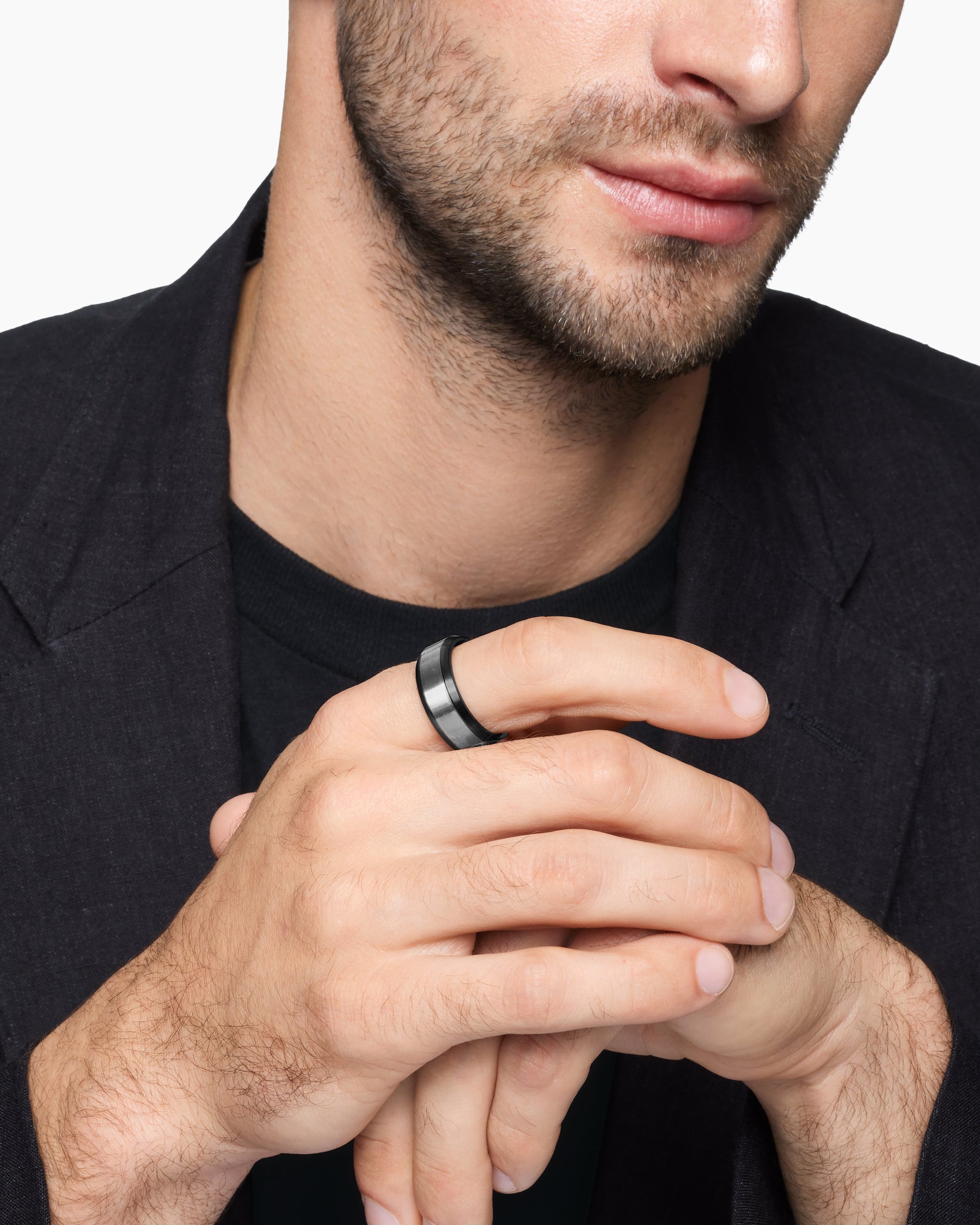 Alternative view of Beveled Band Ring in Black Titanium with Grey Titanium, 8.5mm