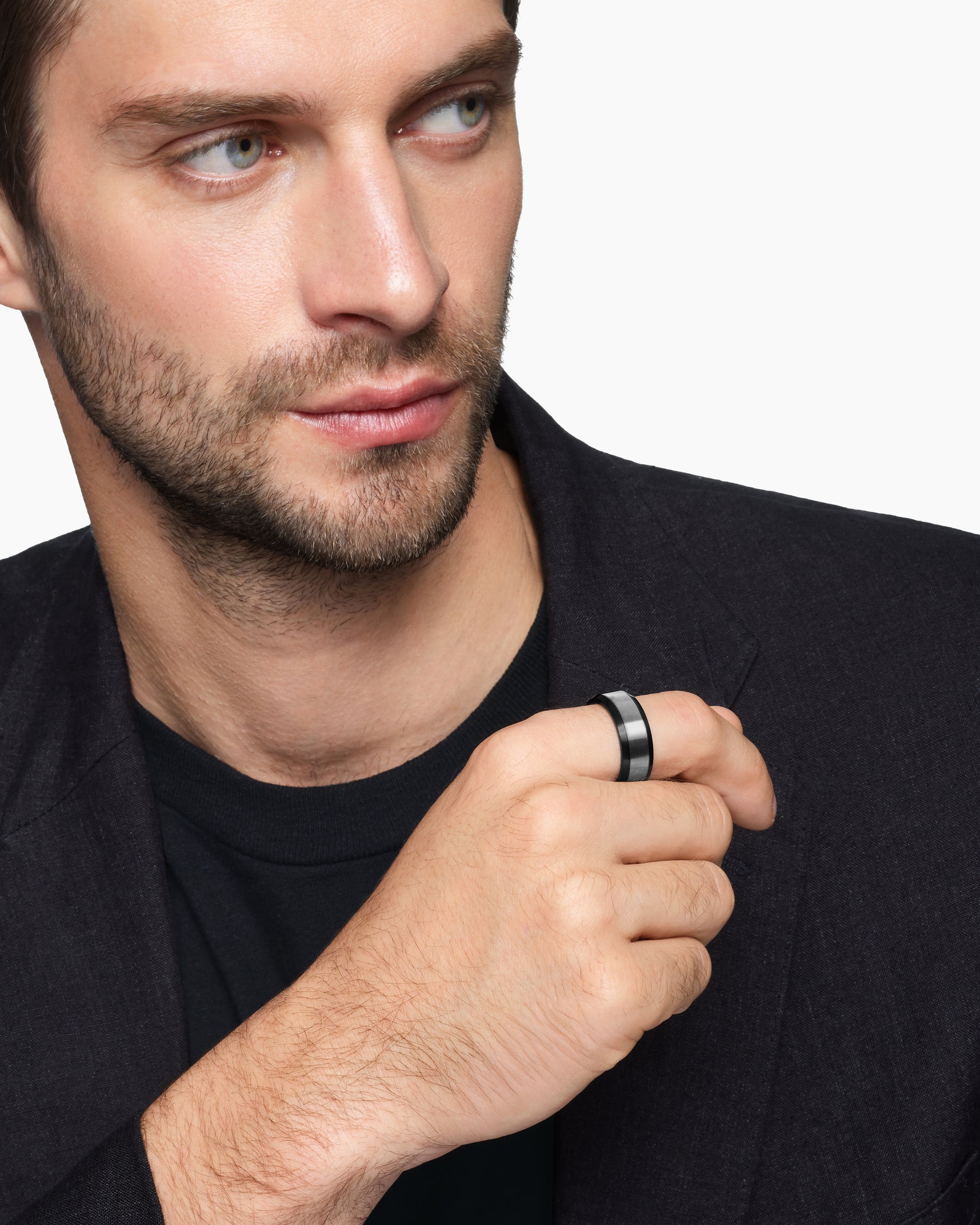 Beveled Band Ring in Black Titanium with Grey Titanium, 8.5mm - Image 7