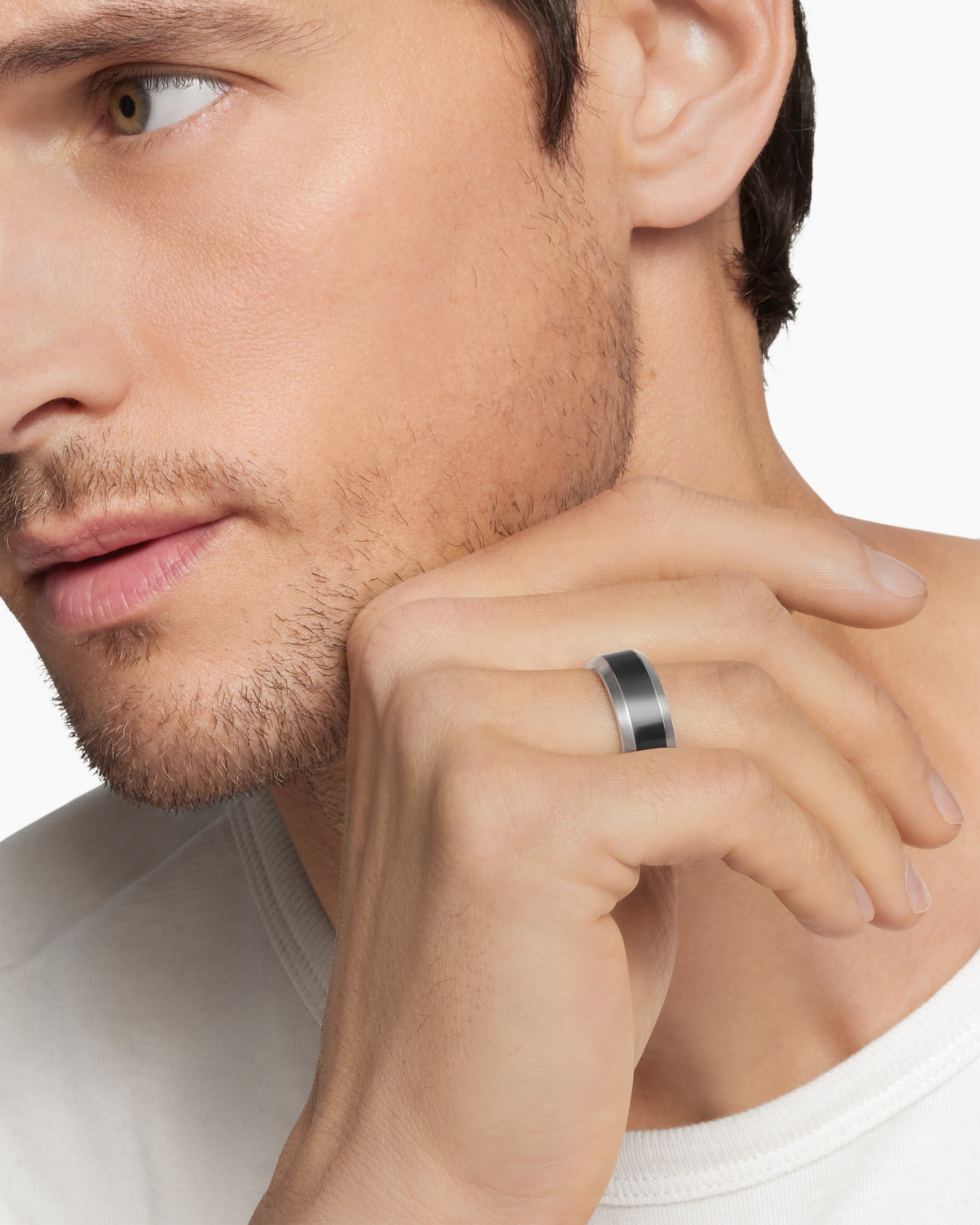 Beveled Band Ring in Grey Titanium with Black Titanium, 8.5mm - Image 7