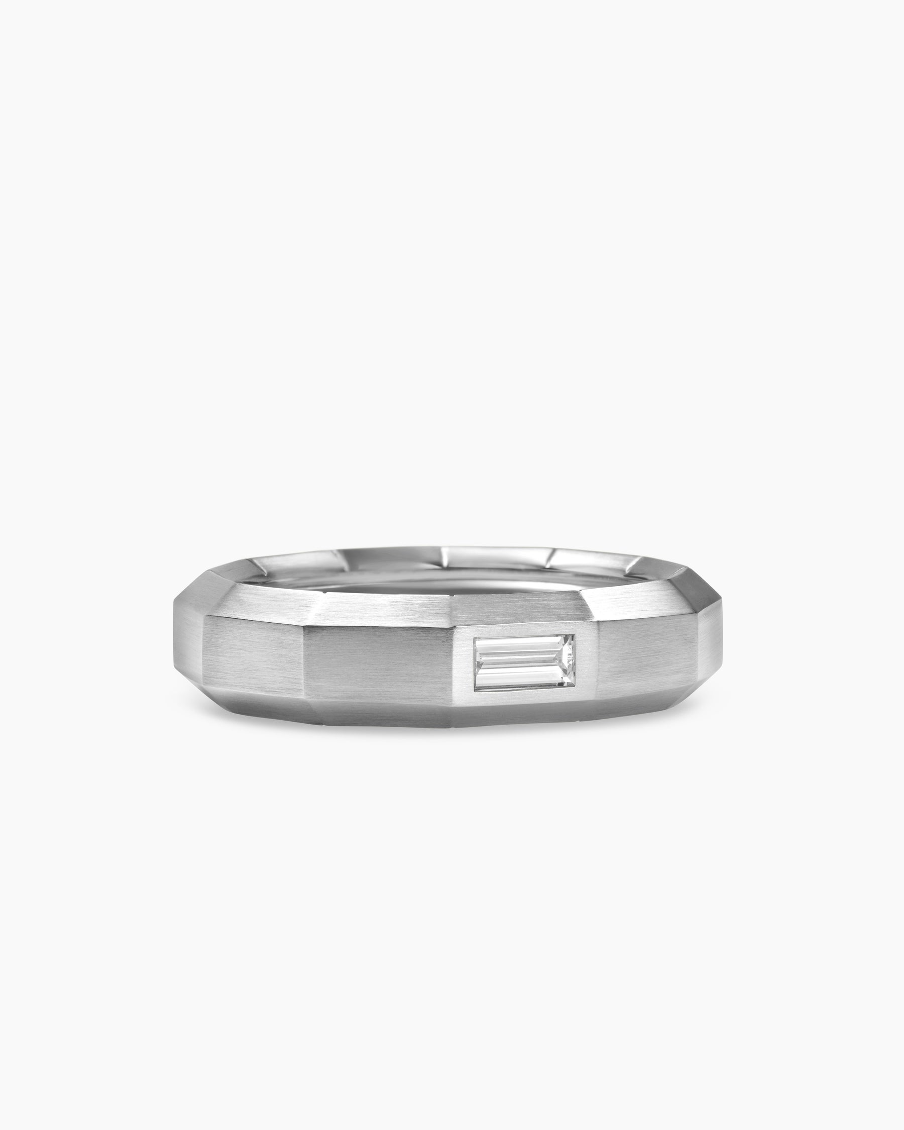 Faceted Band Ring in 18K White Gold with Center Diamond, 6mm