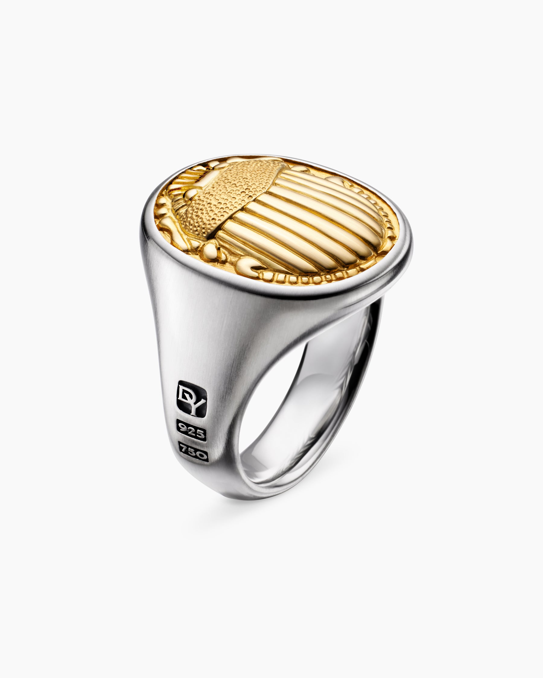 Petrvs Scarab Signet Ring in Sterling Silver with 18K Yellow Gold, 21.5mm - Image 3