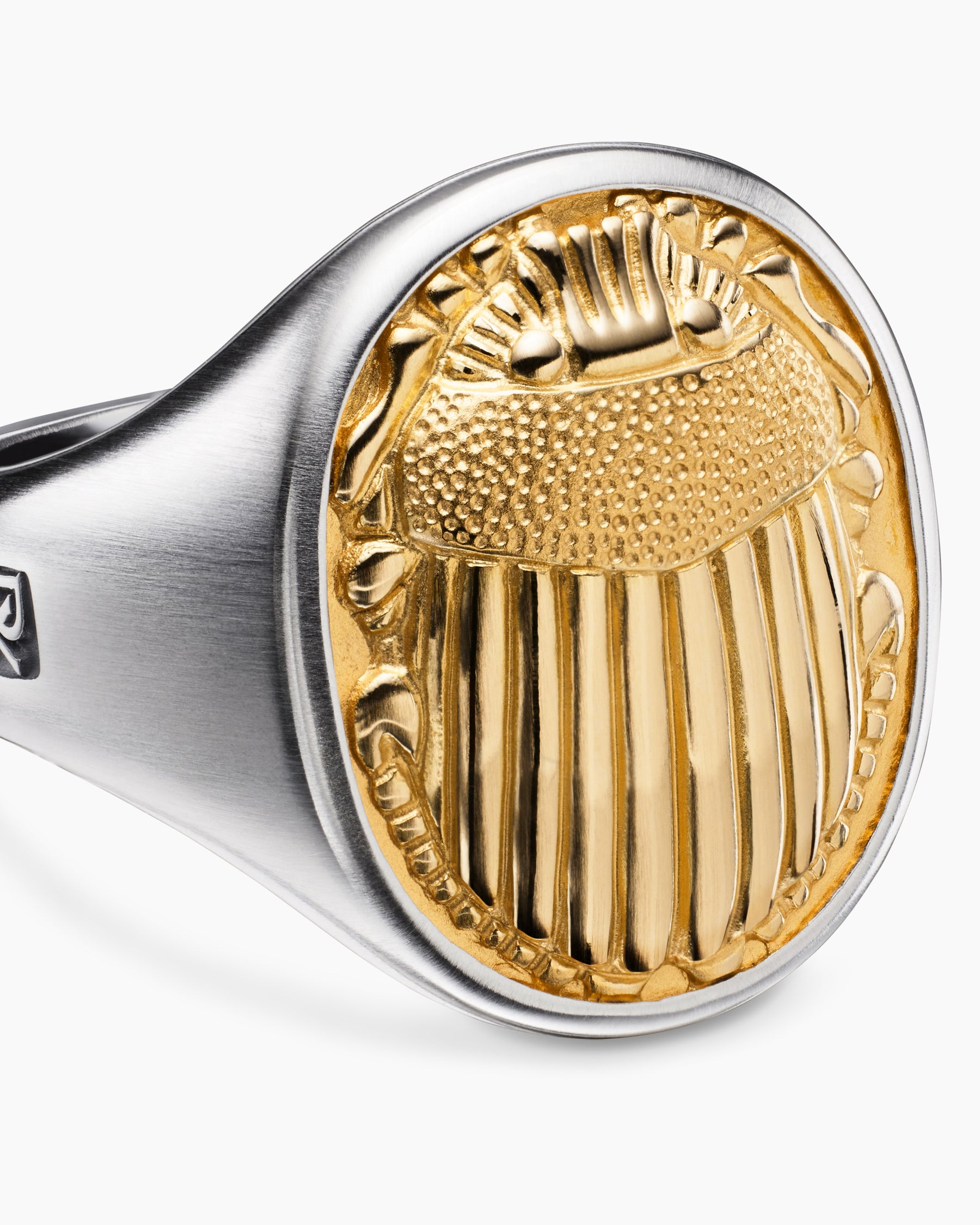 Petrvs Scarab Signet Ring in Sterling Silver with 18K Yellow Gold, 21.5mm - Image 5