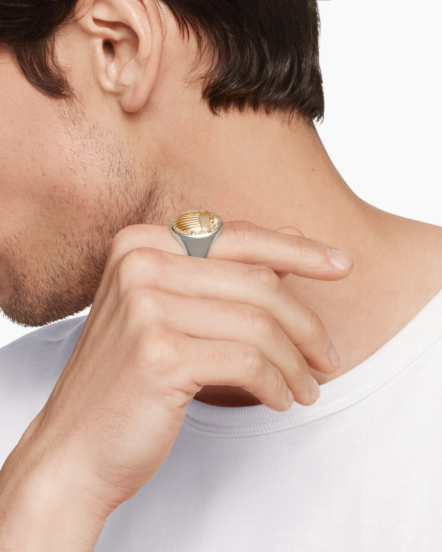 Petrvs Scarab Signet Ring in Sterling Silver with 18K Yellow Gold, 21.5mm - Image 7