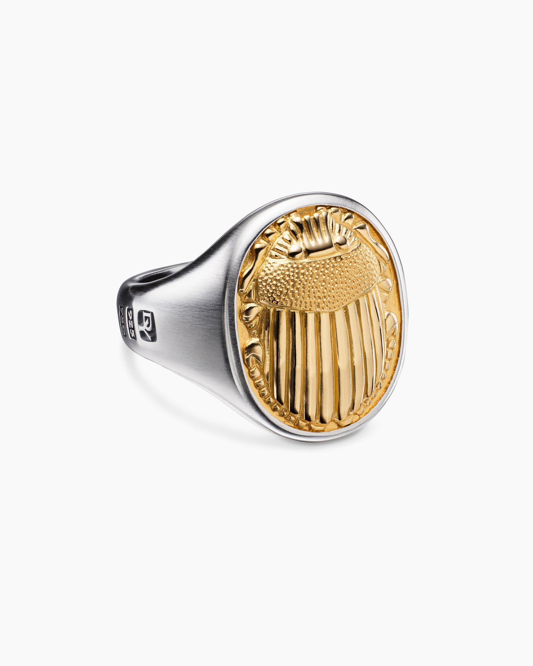 Petrvs Scarab Signet Ring in Sterling Silver with 18K Yellow Gold, 21.5mm