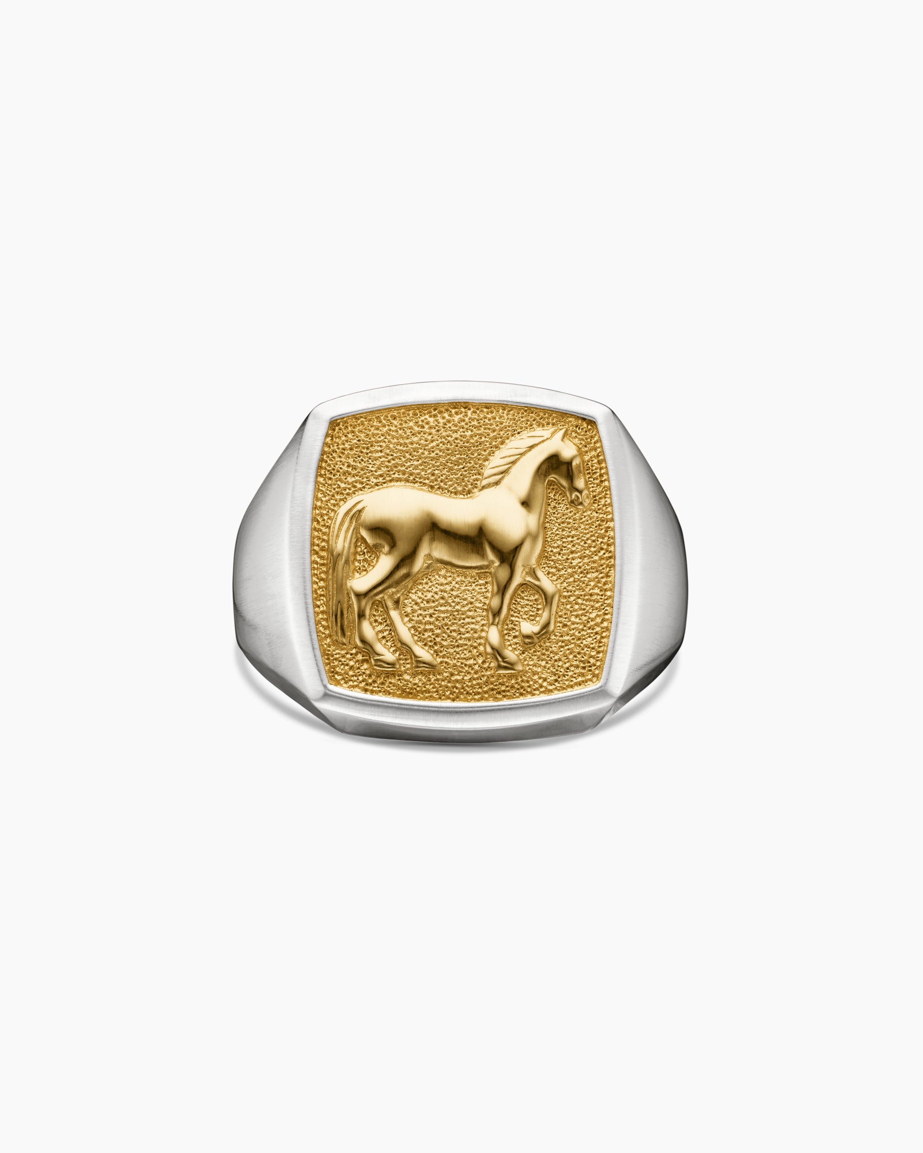 Petrvs Horse Signet Ring in Sterling Silver with 18K Yellow Gold, 18.3mm - Image 4