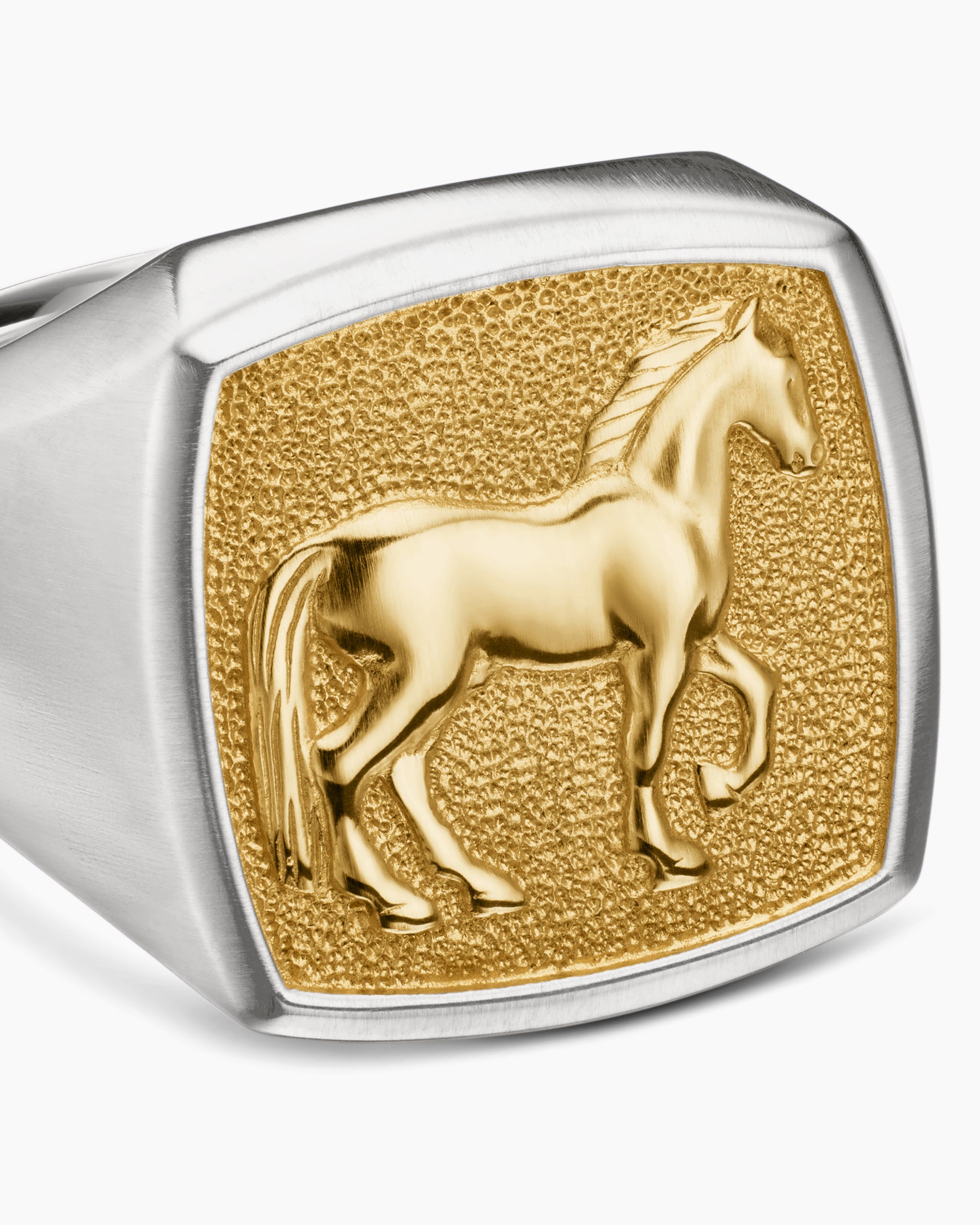Petrvs Horse Signet Ring in Sterling Silver with 18K Yellow Gold, 18.3mm - Image 5