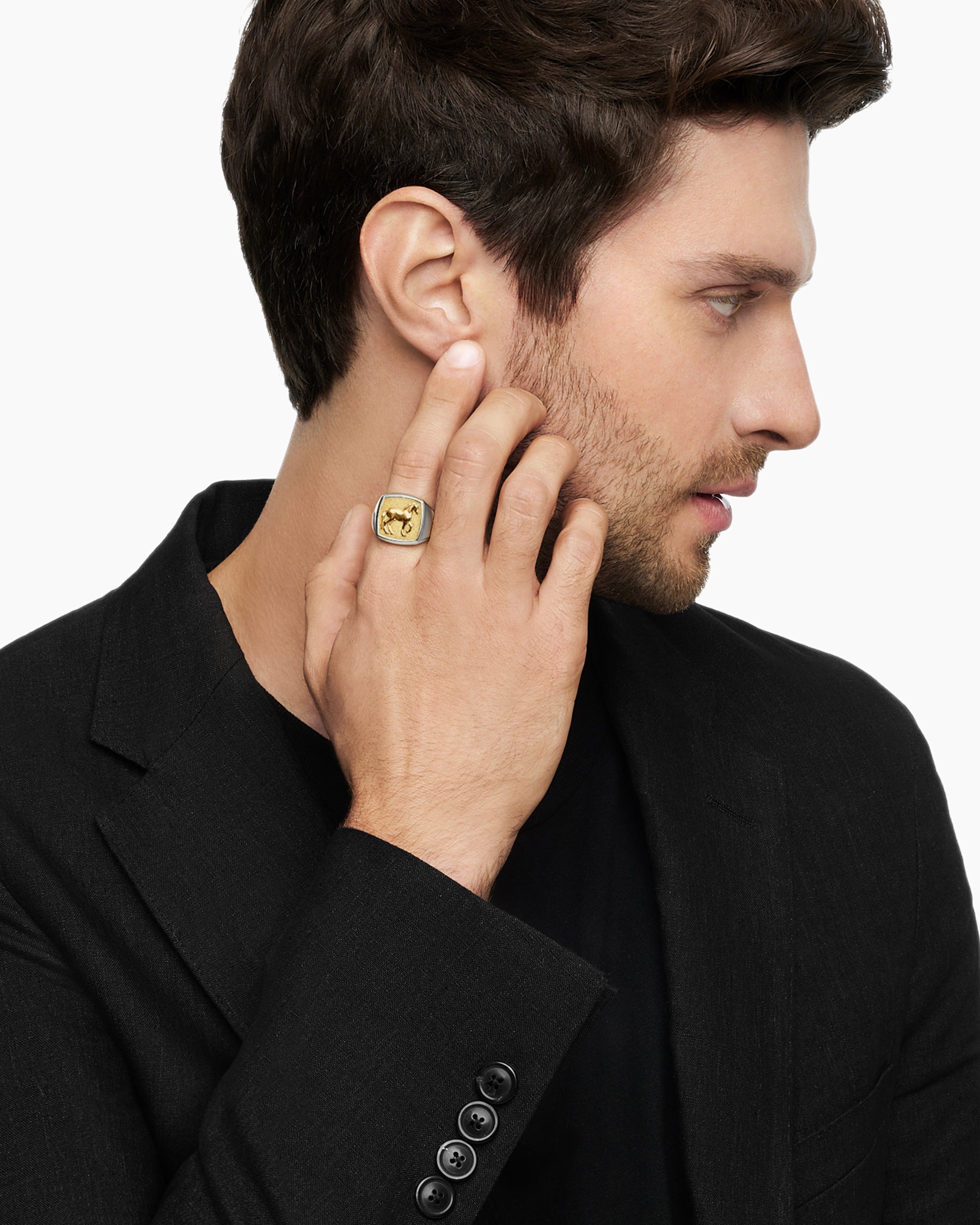Alternative view of Petrvs Horse Signet Ring in Sterling Silver with 18K Yellow Gold, 18.3mm