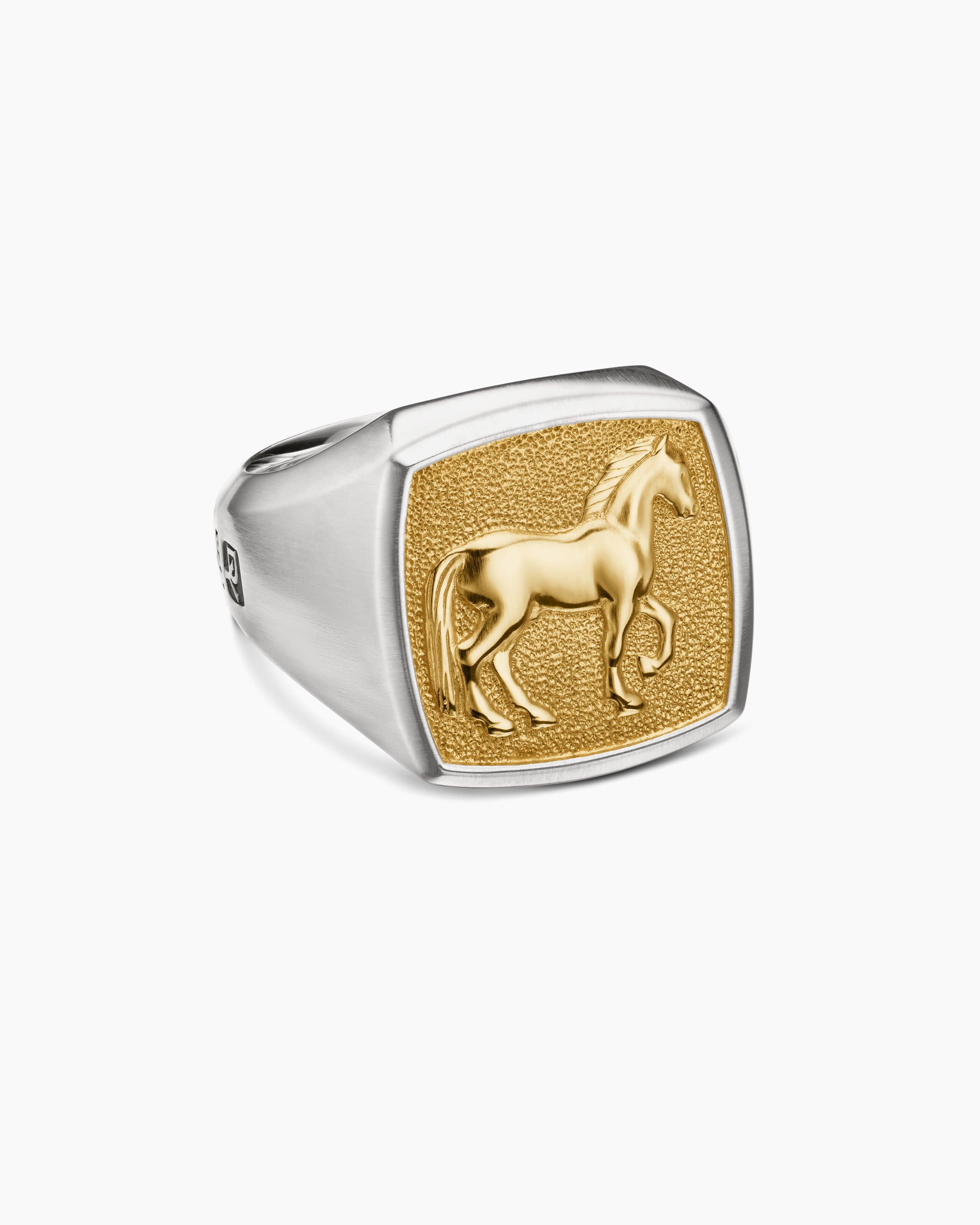 Petrvs Horse Signet Ring in Sterling Silver with 18K Yellow Gold, 18.3mm