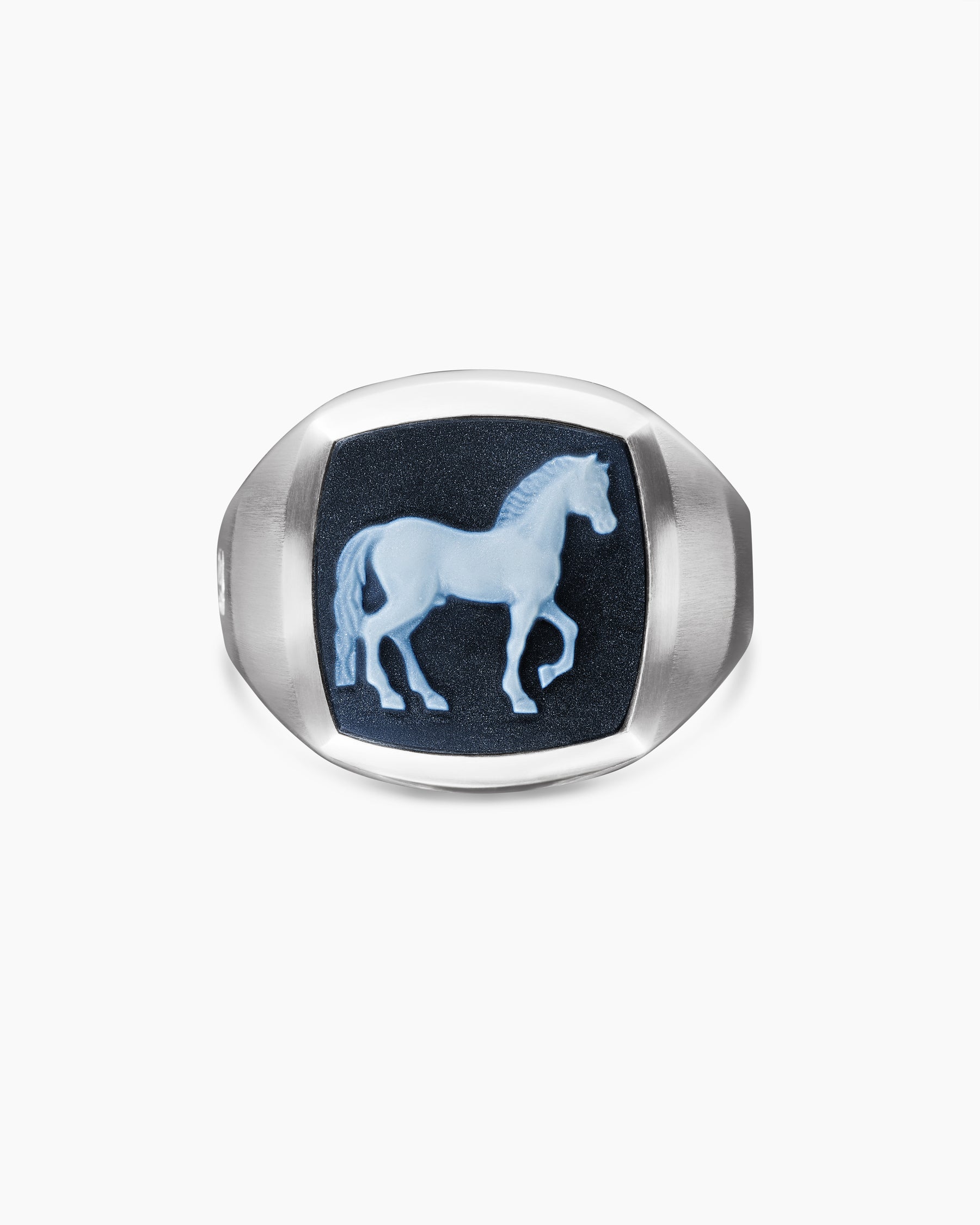 Petrvs Horse Signet Ring in Sterling Silver with Banded Agate, 18.3mm - Image 4