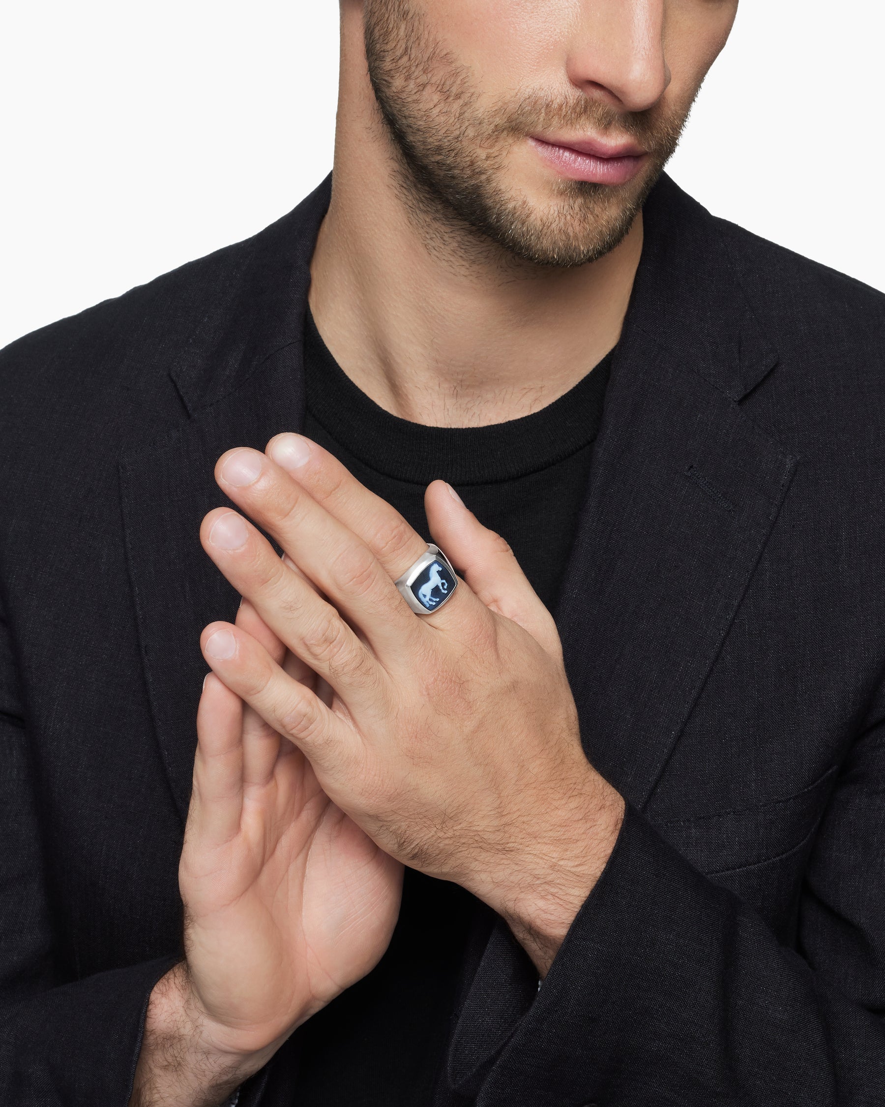 Petrvs Horse Signet Ring in Sterling Silver with Banded Agate, 18.3mm - Image 7