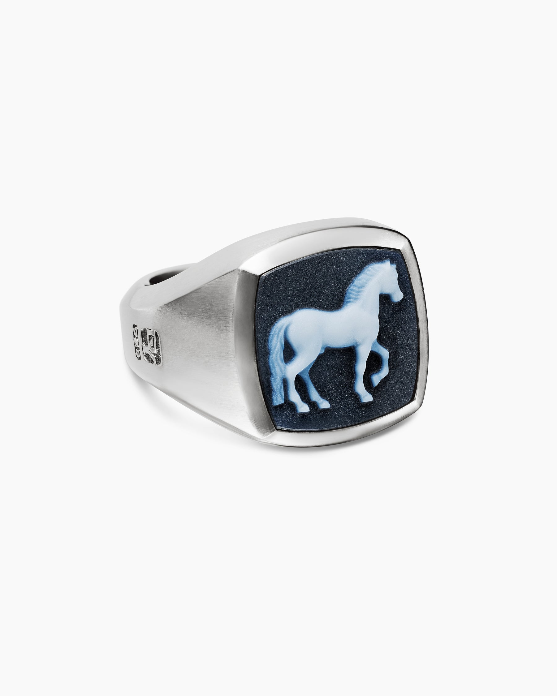 Petrvs Horse Signet Ring in Sterling Silver with Banded Agate, 18.3mm