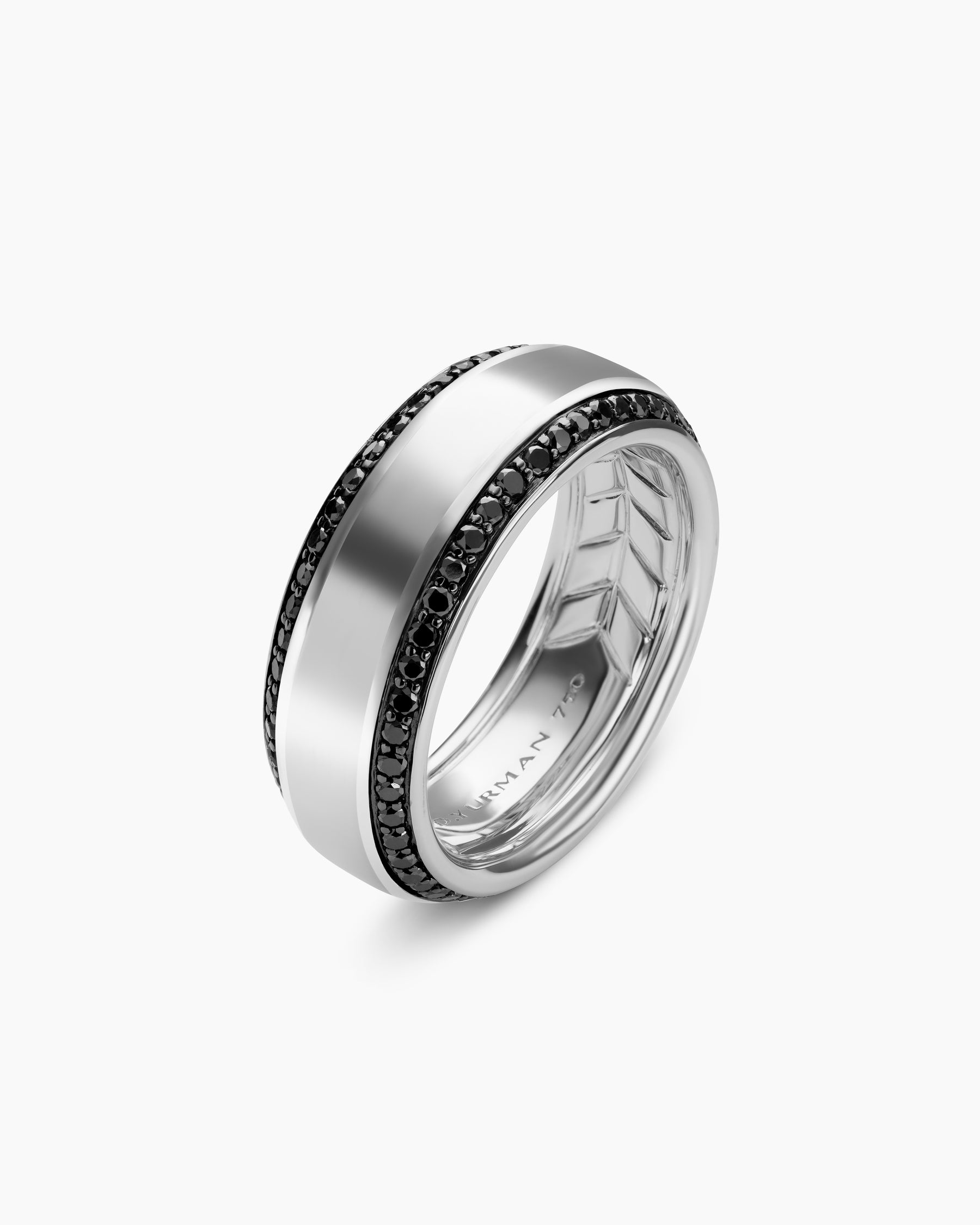 Beveled Band Ring in 18K White Gold with Black Diamonds, 8mm - Image 3