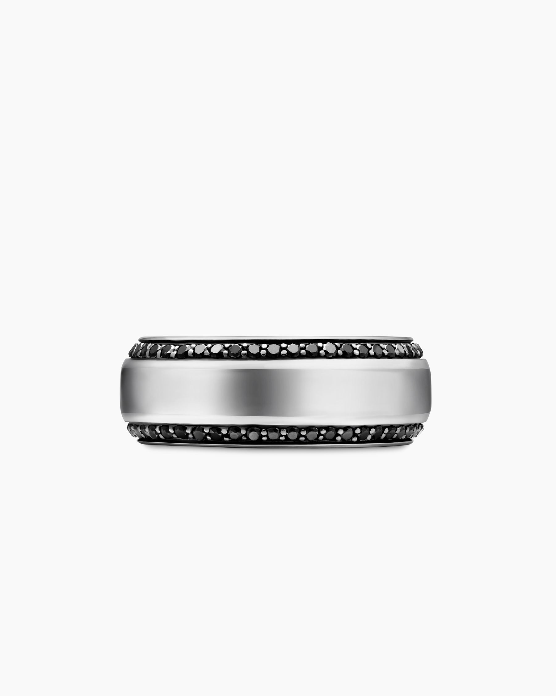 Beveled Band Ring in 18K White Gold with Black Diamonds, 8mm - Image 4