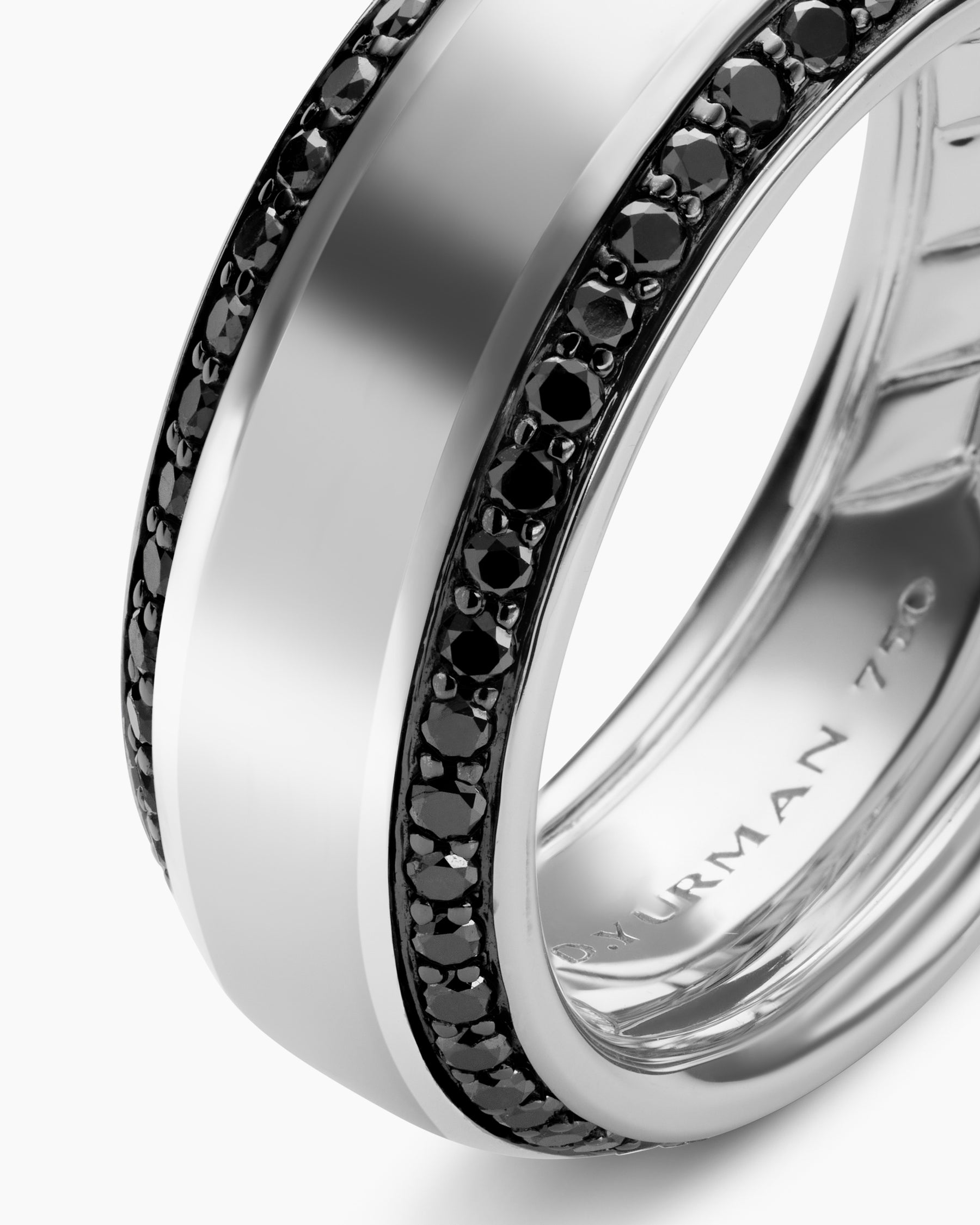 Beveled Band Ring in 18K White Gold with Black Diamonds, 8mm - Image 6