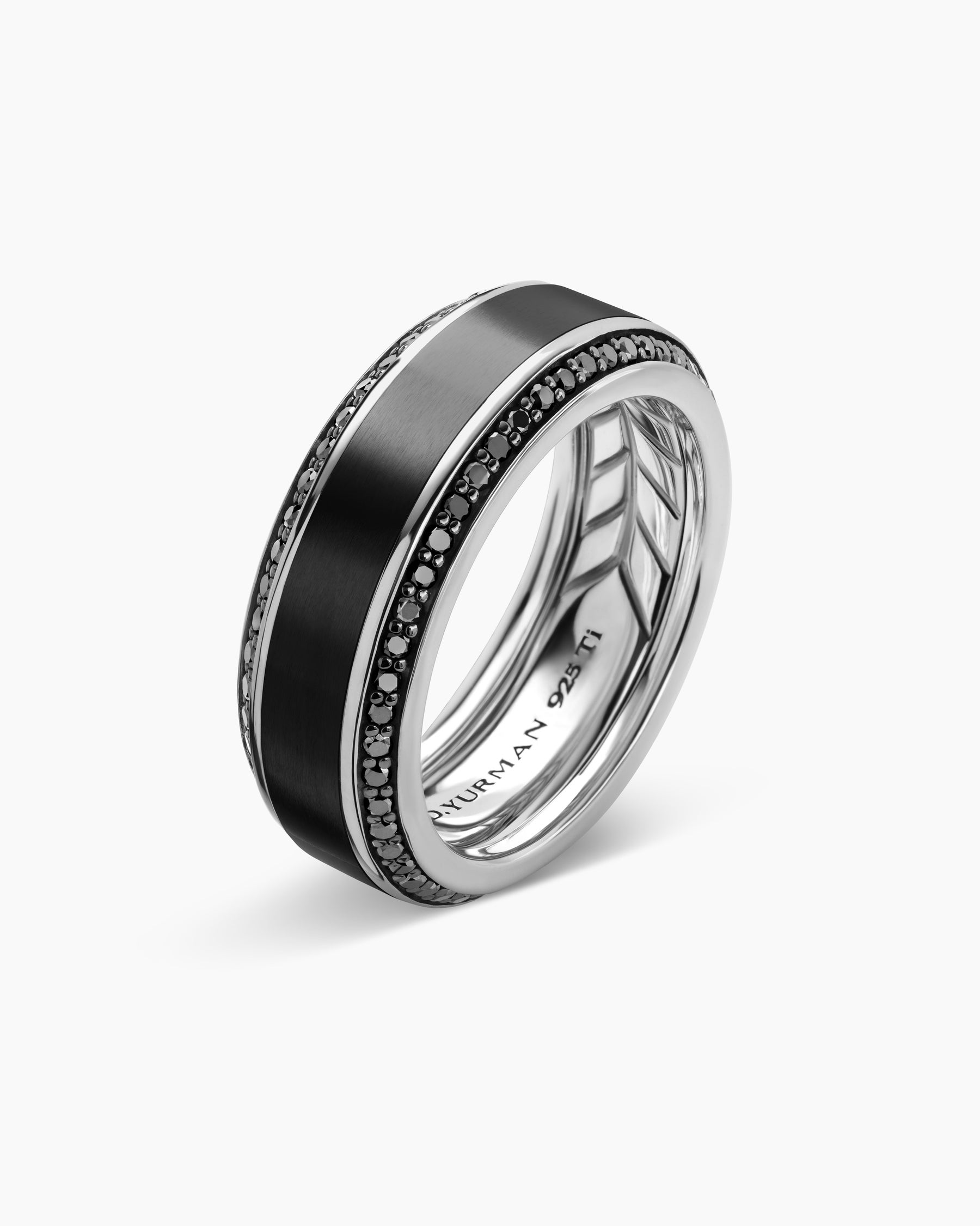Alternative view of Beveled Band Ring in Black Titanium with Black Diamonds, 8mm