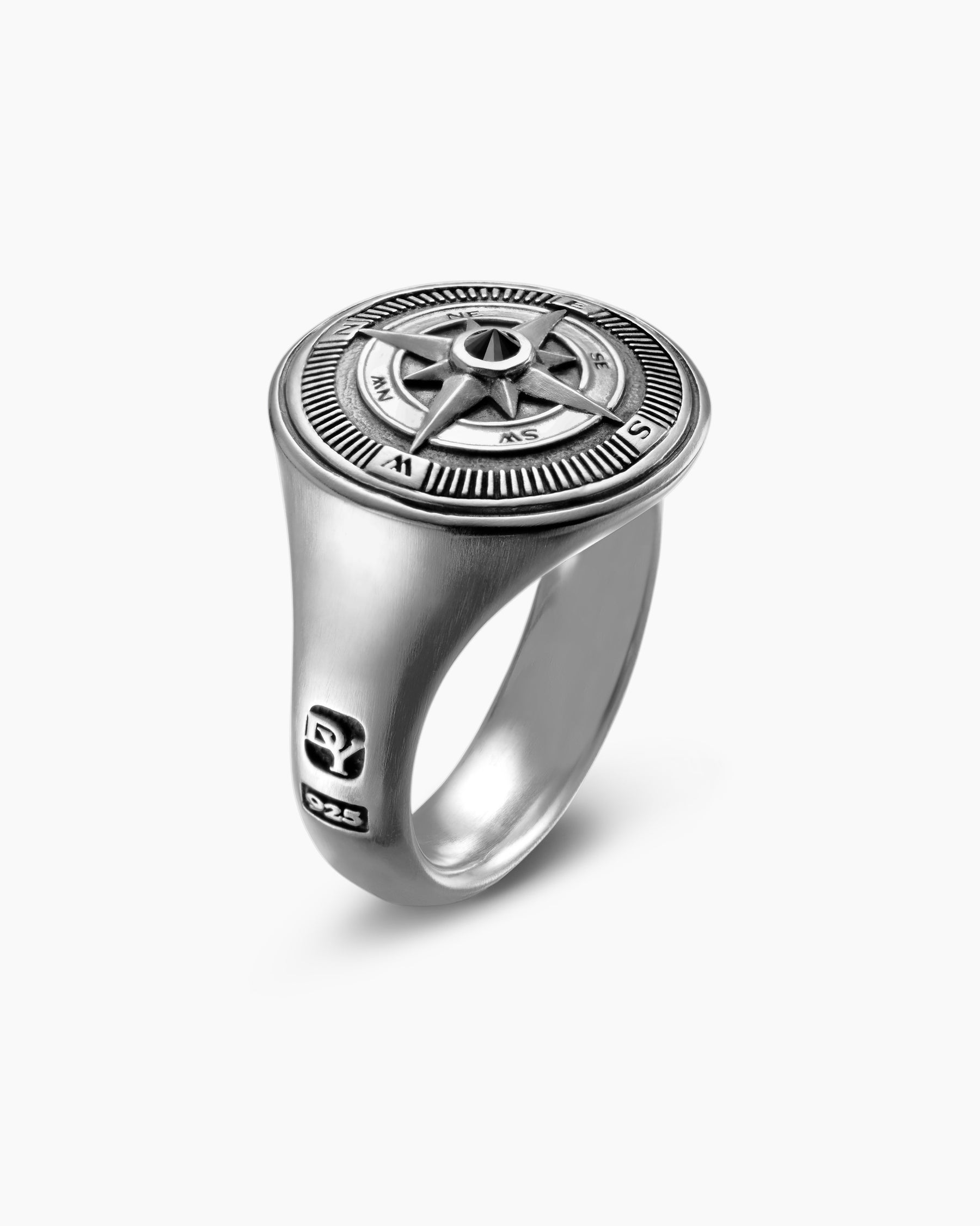 Maritime Compass Signet Ring in Sterling Silver with Center Black Diamond, 19.4mm - Image 3