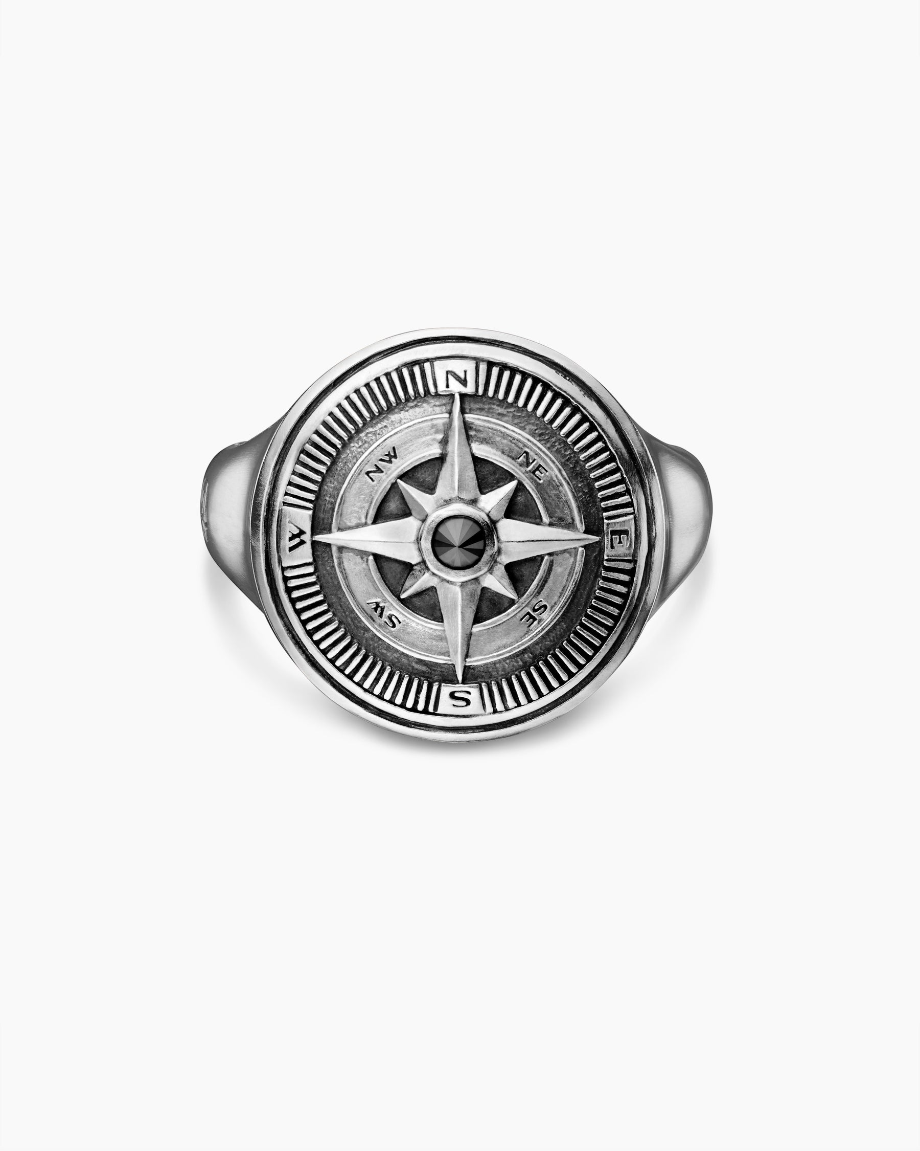 Maritime Compass Signet Ring in Sterling Silver with Center Black Diamond, 19.4mm - Image 4