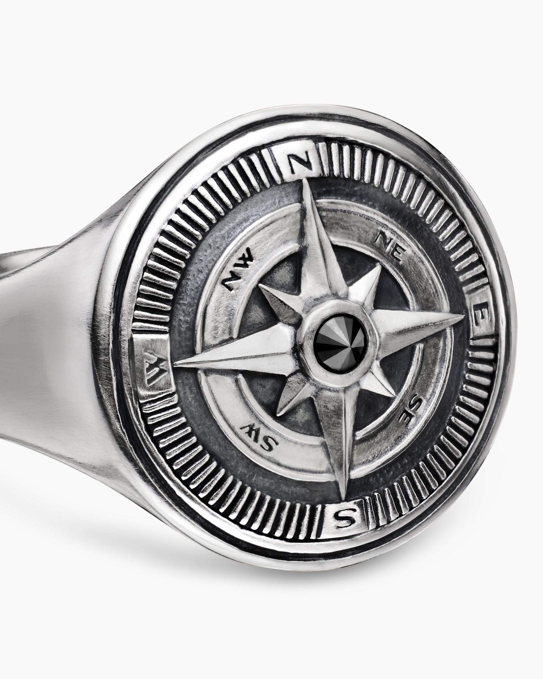 Maritime Compass Signet Ring in Sterling Silver with Center Black Diamond, 19.4mm - Image 5