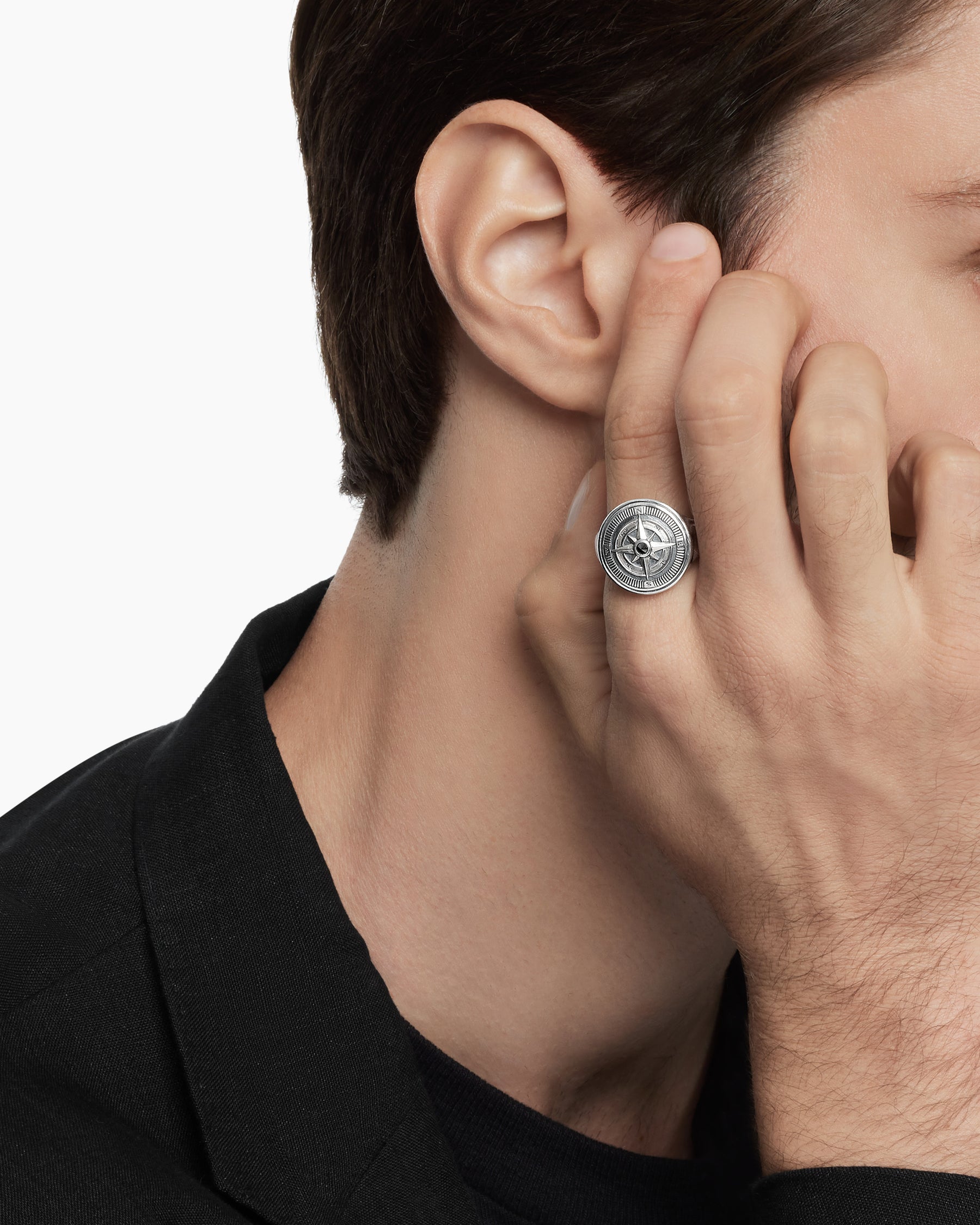 Maritime Compass Signet Ring in Sterling Silver with Center Black Diamond, 19.4mm - Image 7