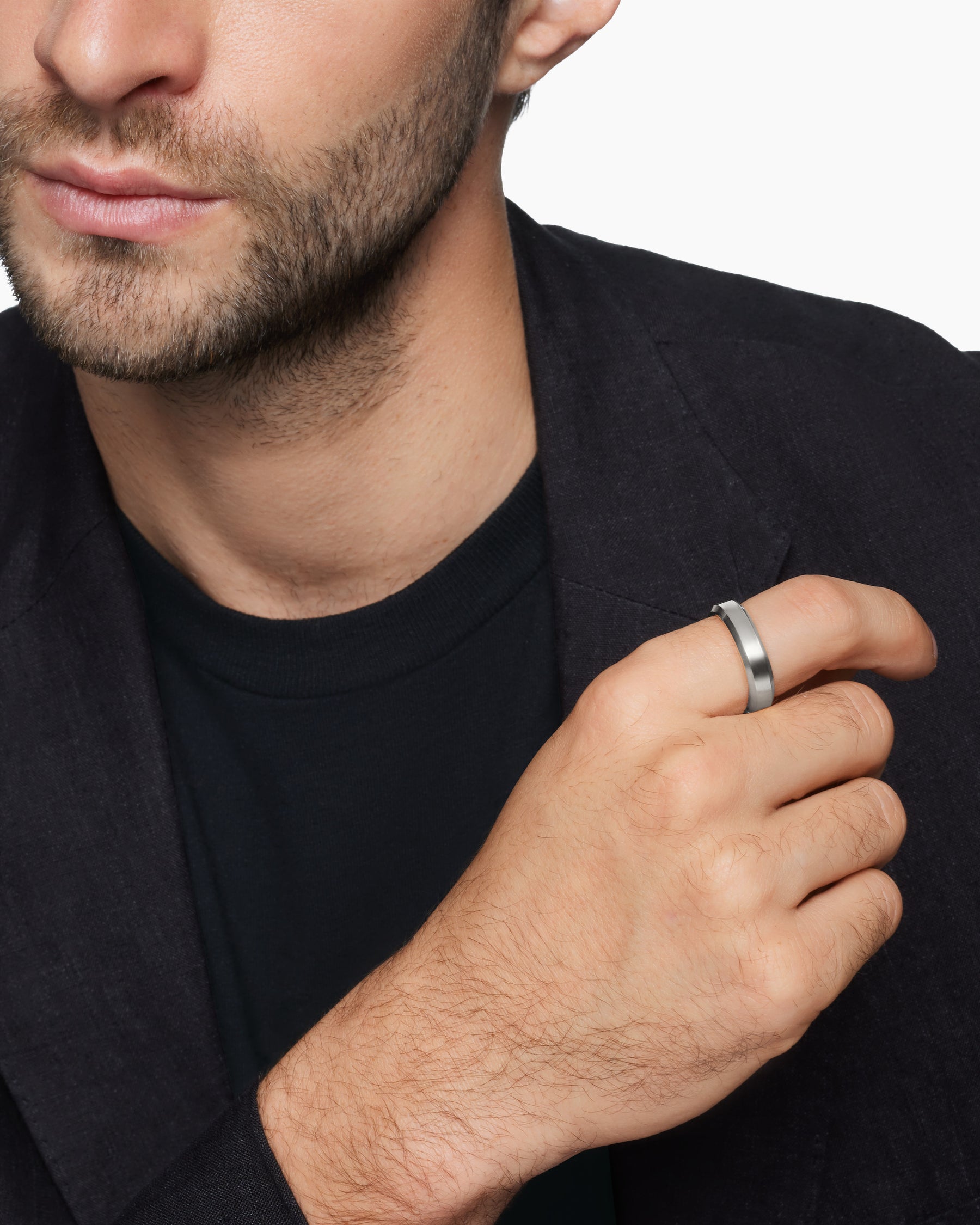 Beveled Band Ring in 18K White Gold, 6mm - Image 7