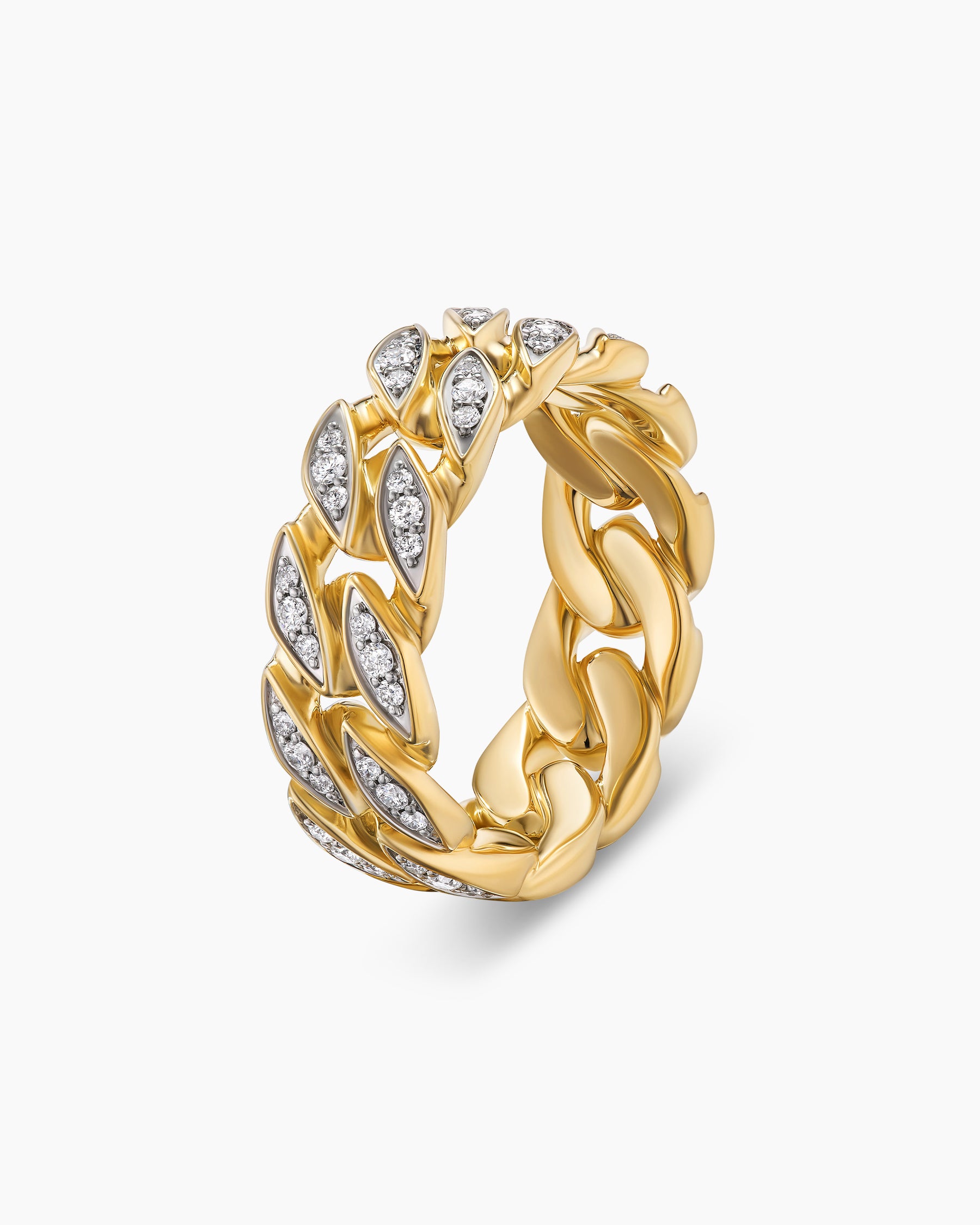 Curb Chain Band Ring in 18K Yellow Gold with Diamonds, 8mm - Image 3