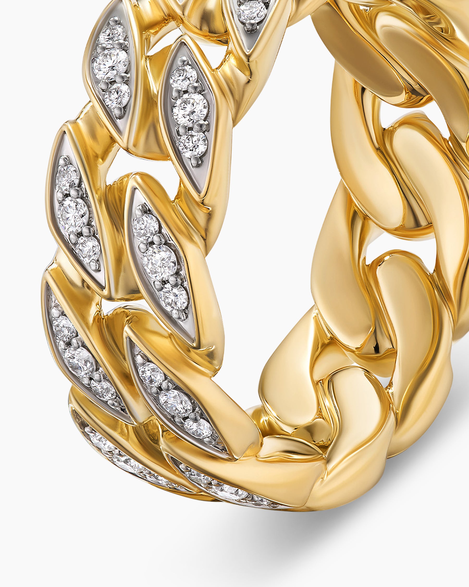 Curb Chain Band Ring in 18K Yellow Gold with Diamonds, 8mm - Image 6